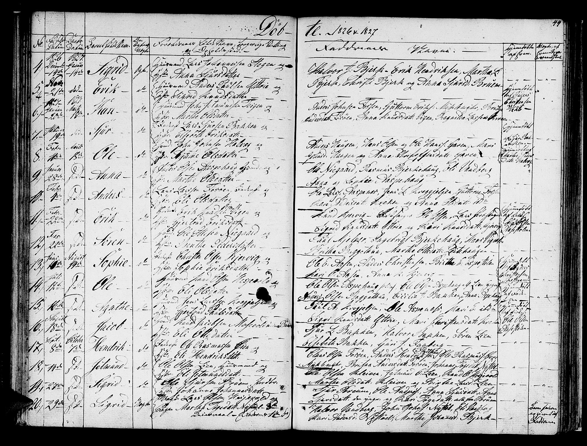 Jostedal sokneprestembete, AV/SAB-A-80601/H/Haa/Haaa/L0003: Parish register (official) no. A 3, 1807-1837, p. 44