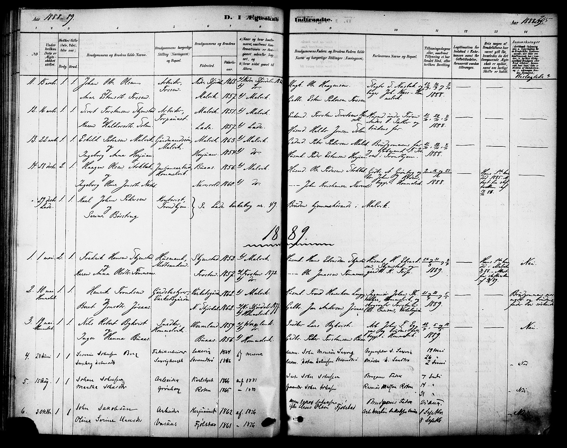Ministerialprotokoller, klokkerbøker og fødselsregistre - Sør-Trøndelag, SAT/A-1456/616/L0410: Parish register (official) no. 616A07, 1878-1893, p. 205