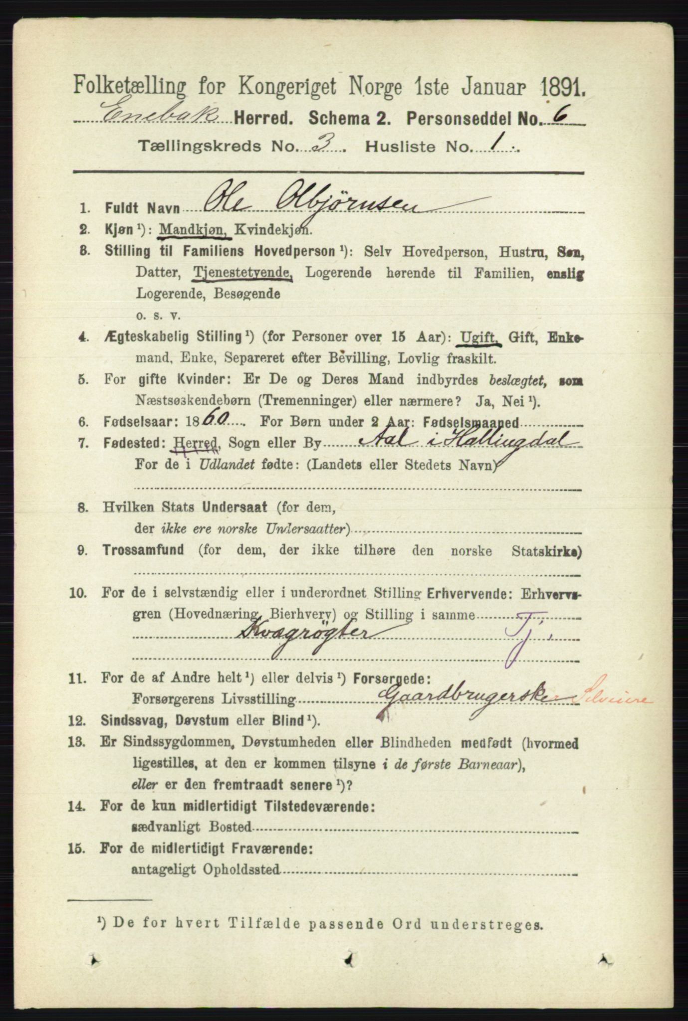 RA, 1891 census for 0229 Enebakk, 1891, p. 1125