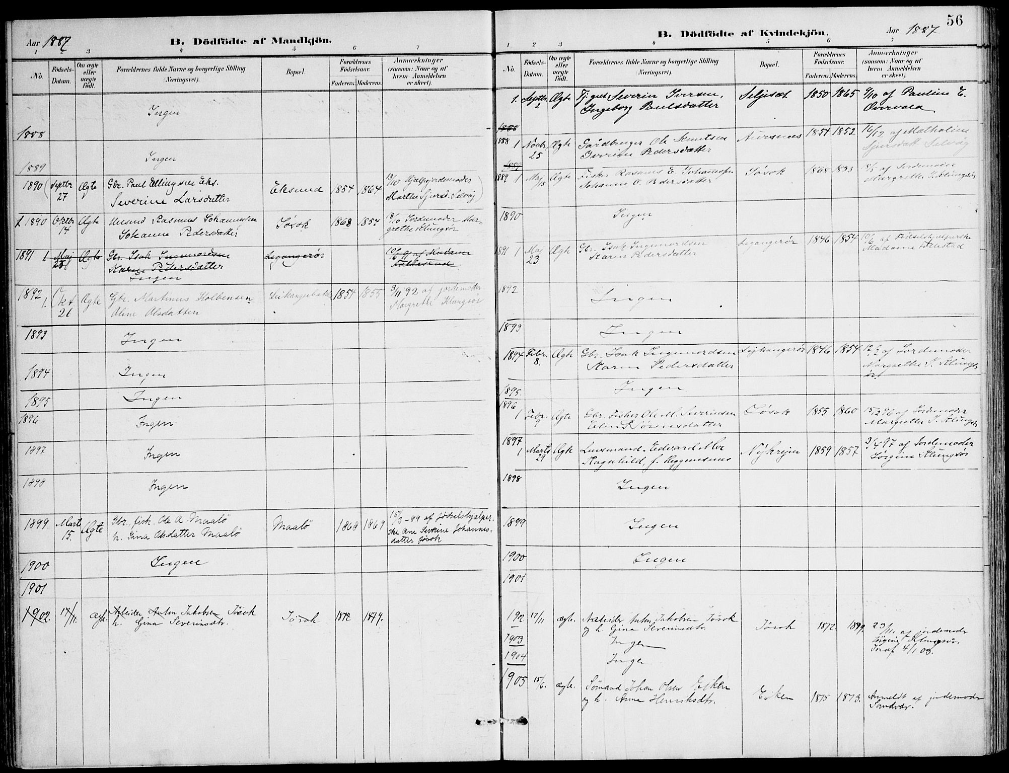 Ministerialprotokoller, klokkerbøker og fødselsregistre - Møre og Romsdal, AV/SAT-A-1454/508/L0095: Parish register (official) no. 508A02, 1887-1920, p. 56