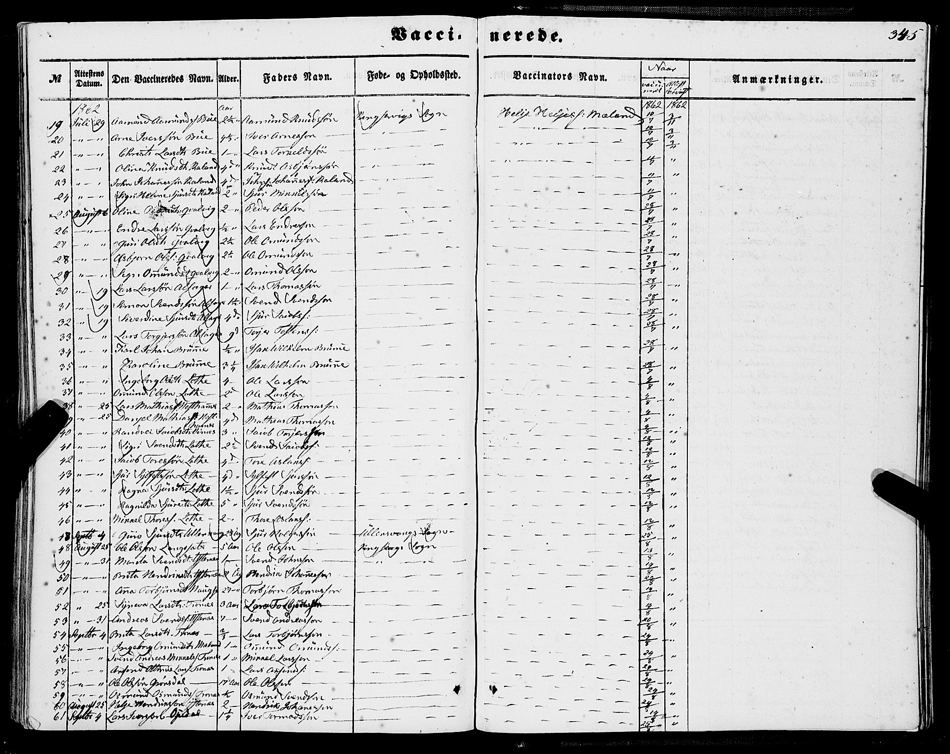 Ullensvang sokneprestembete, AV/SAB-A-78701/H/Haa: Parish register (official) no. A 11, 1854-1866, p. 345