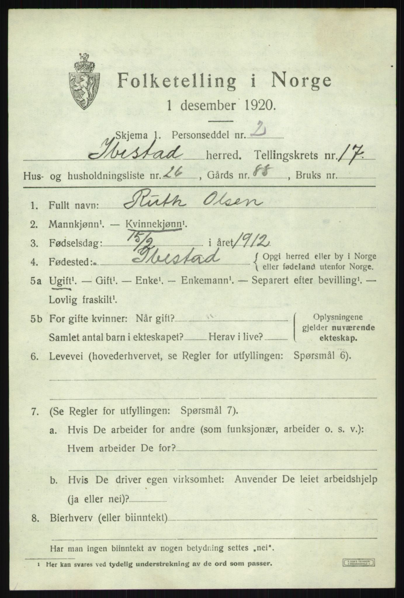SATØ, 1920 census for Ibestad, 1920, p. 9010