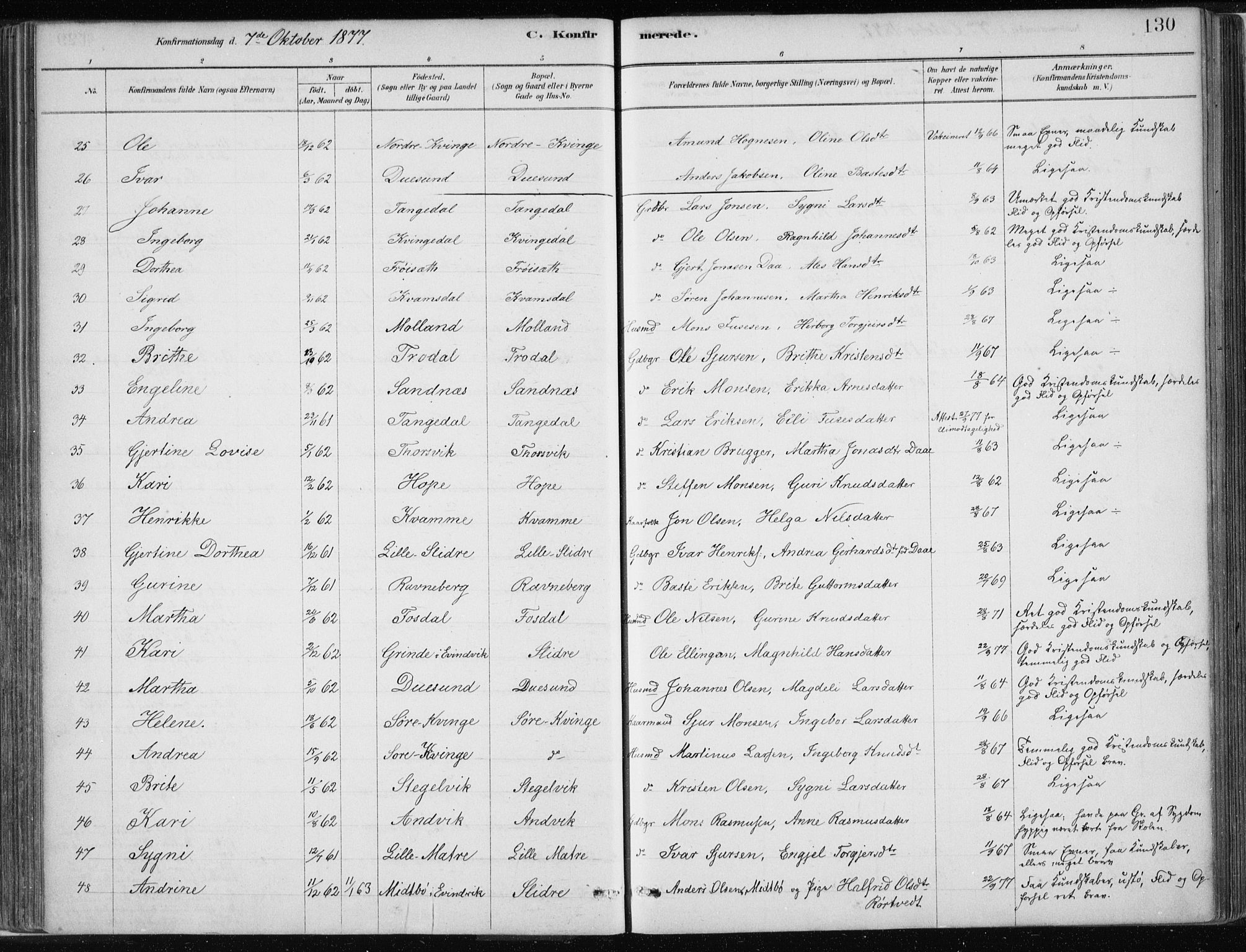 Masfjorden Sokneprestembete, SAB/A-77001: Parish register (official) no. B  1, 1876-1899, p. 130
