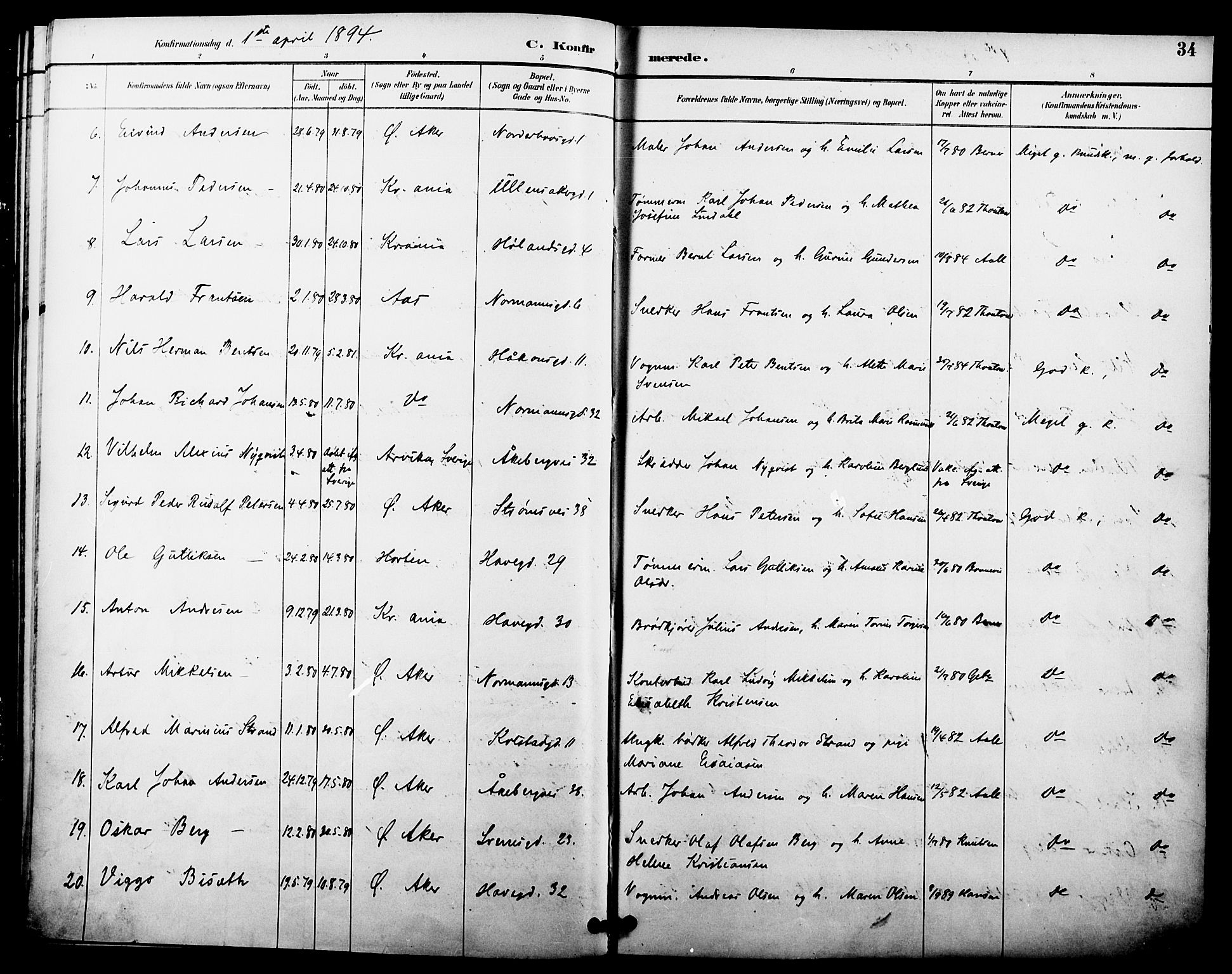 Kampen prestekontor Kirkebøker, AV/SAO-A-10853/F/Fa/L0008: Parish register (official) no. I 8, 1892-1902, p. 34