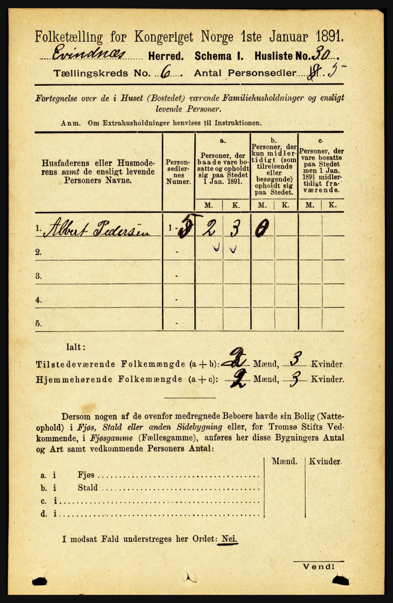 RA, 1891 census for 1853 Evenes, 1891, p. 1914