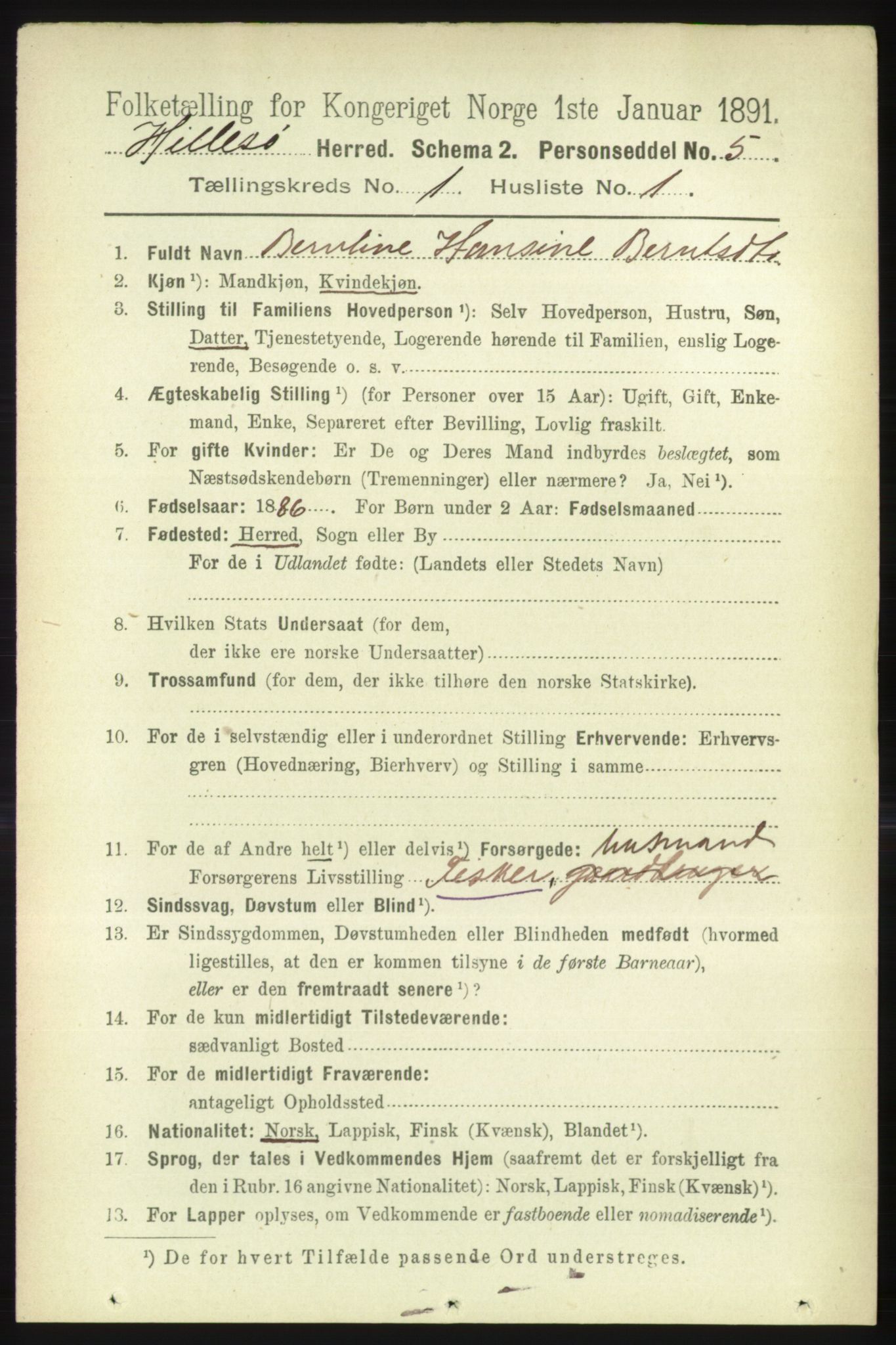 RA, 1891 census for 1930 Hillesøy, 1891, p. 90