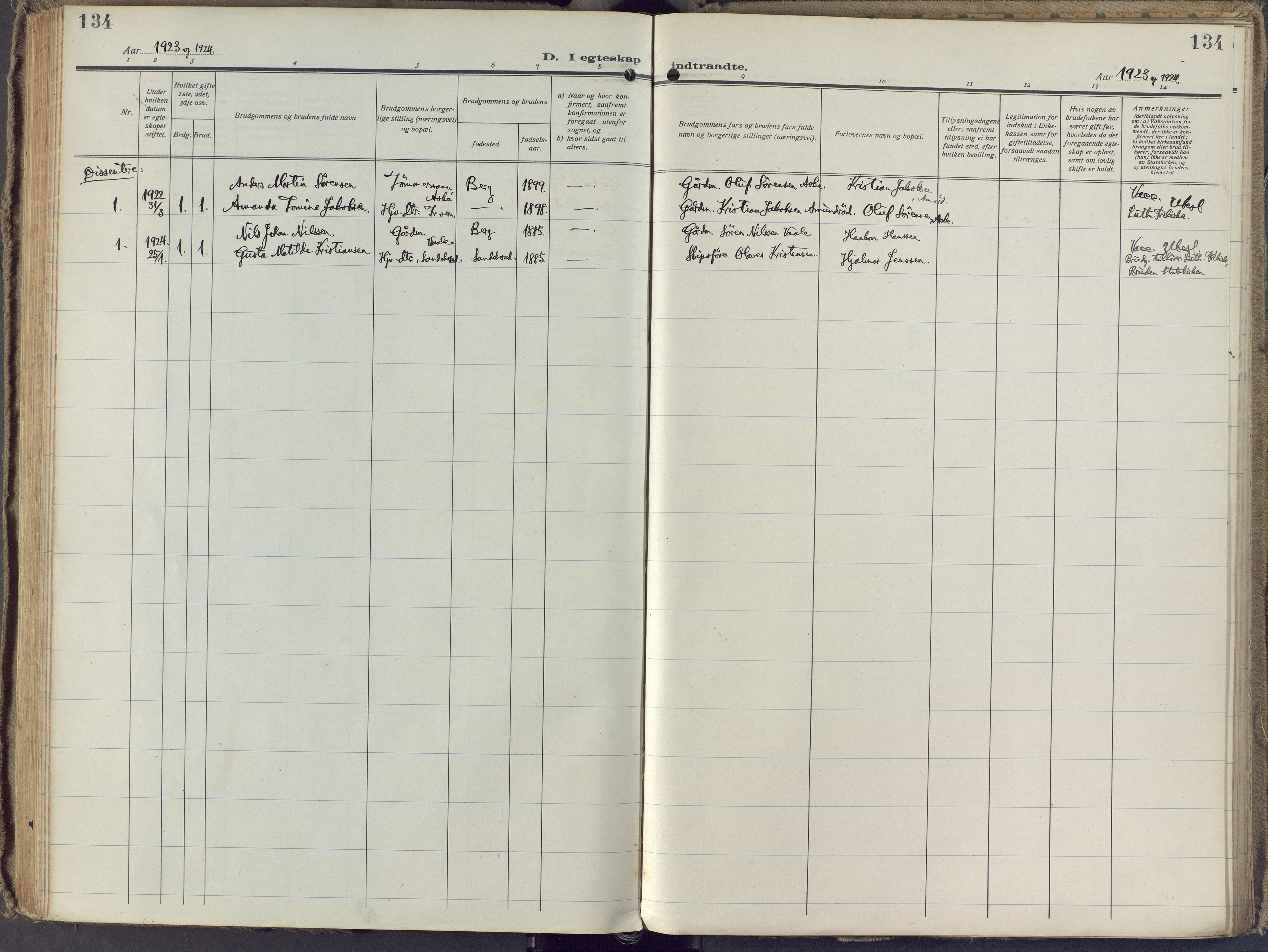 Brunlanes kirkebøker, AV/SAKO-A-342/F/Fb/L0004: Parish register (official) no. II 4, 1923-1940, p. 134