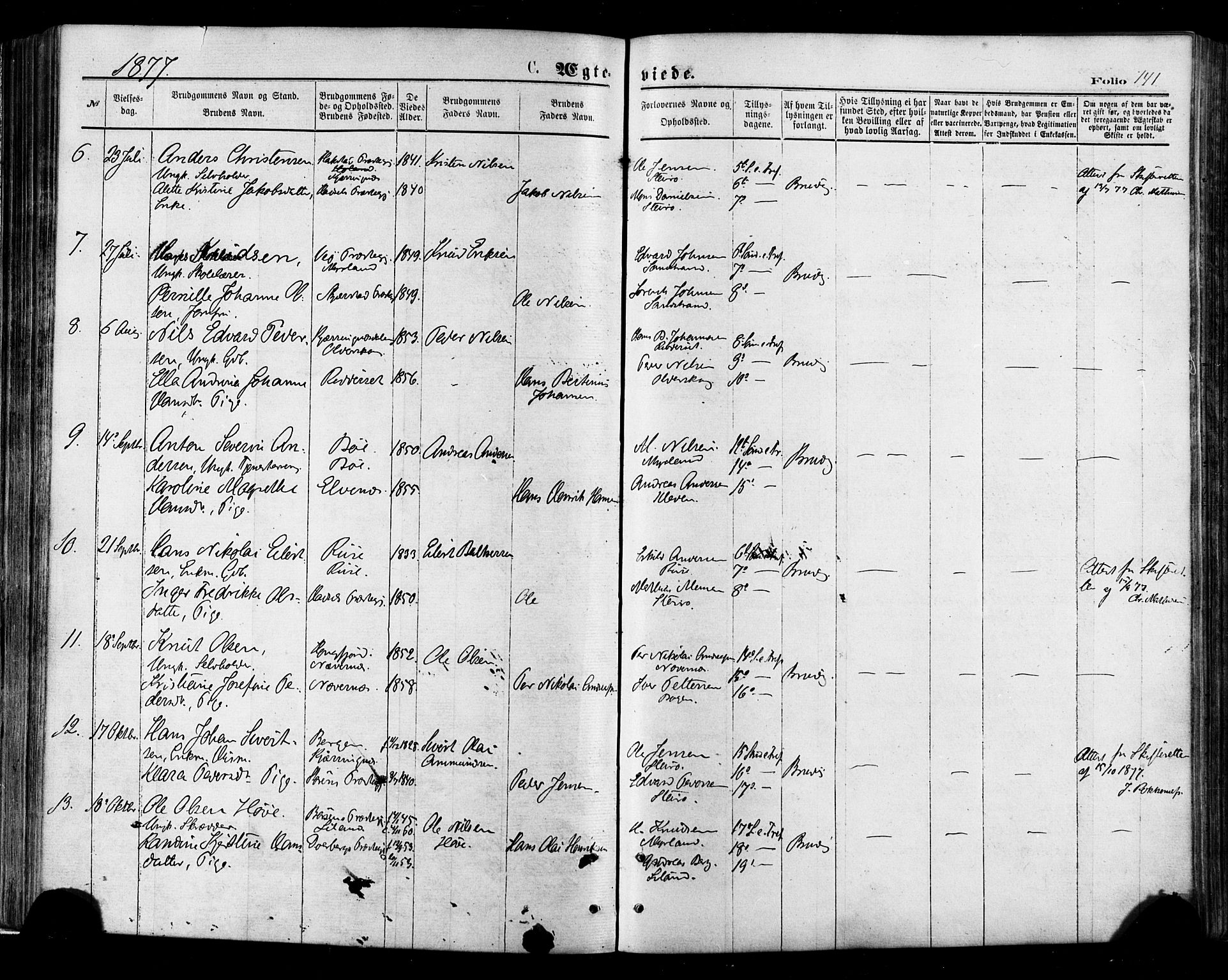 Ministerialprotokoller, klokkerbøker og fødselsregistre - Nordland, SAT/A-1459/895/L1370: Parish register (official) no. 895A05, 1873-1884, p. 141