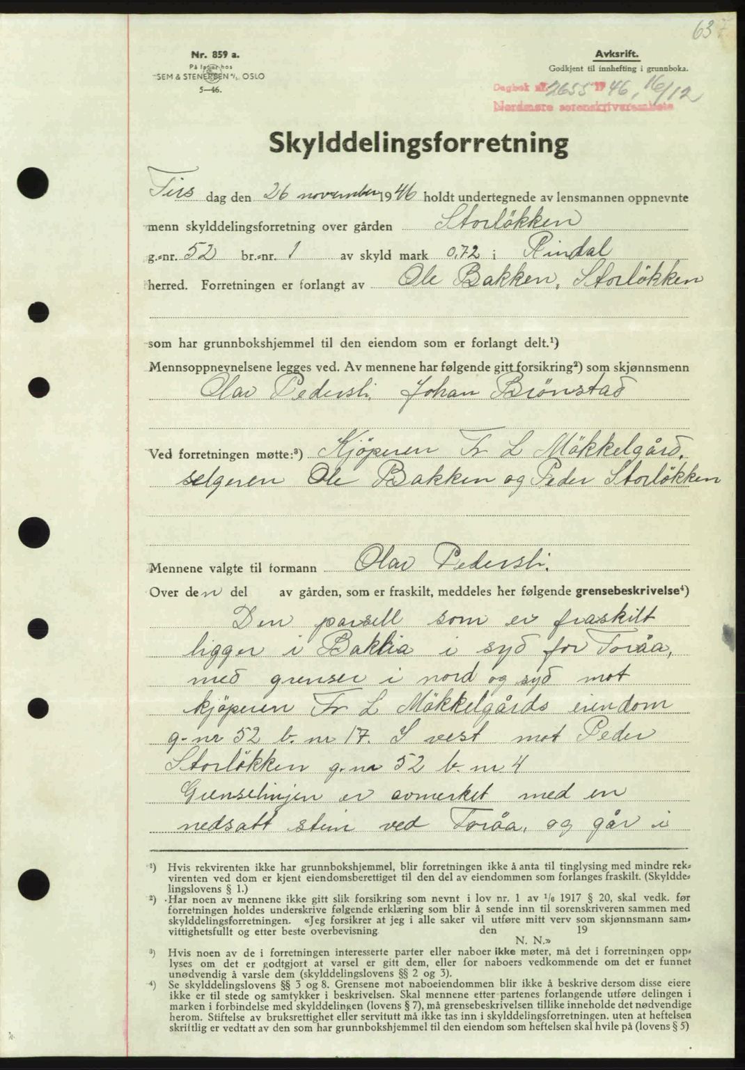 Nordmøre sorenskriveri, AV/SAT-A-4132/1/2/2Ca: Mortgage book no. A103, 1946-1947, Diary no: : 2655/1946