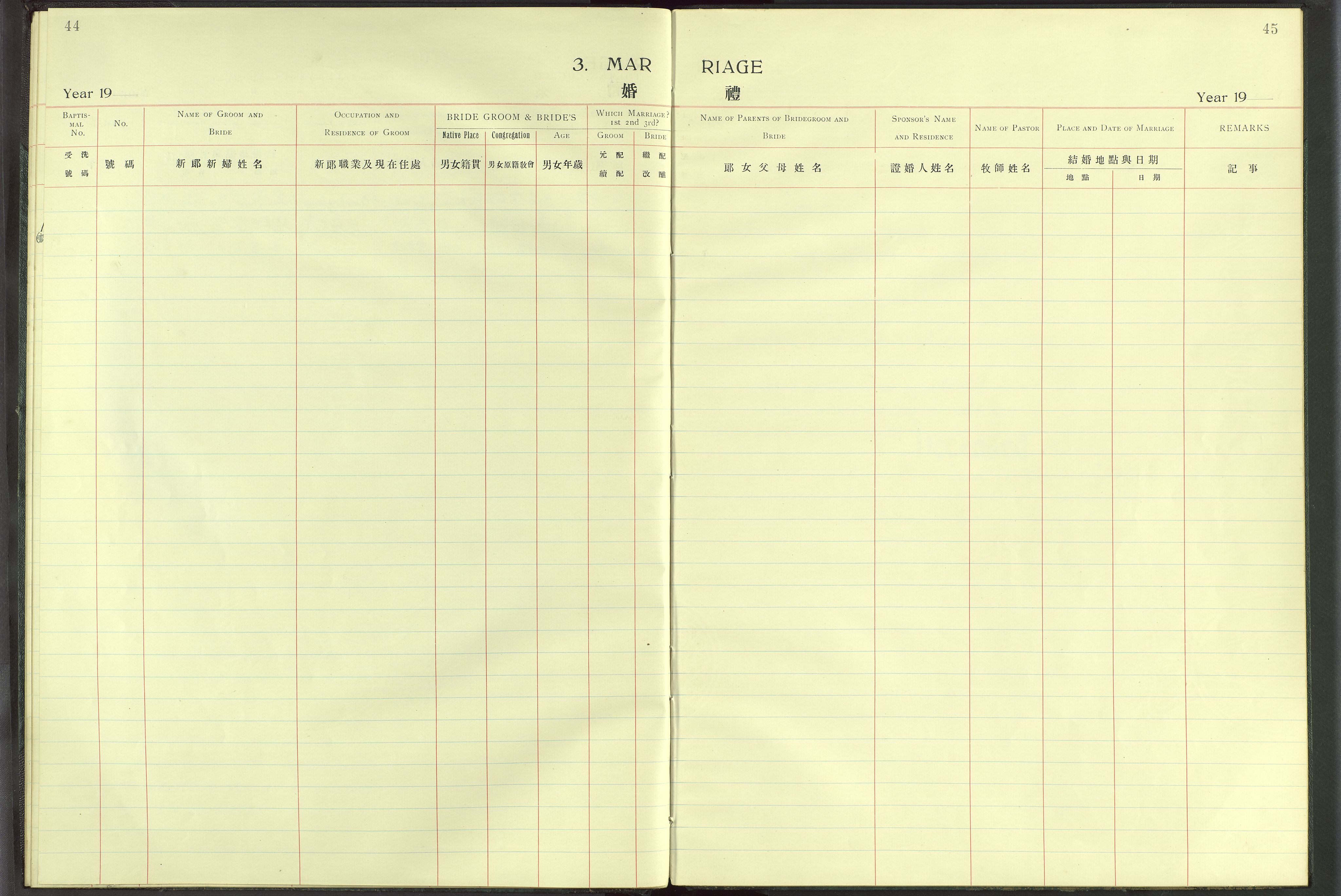 Det Norske Misjonsselskap - utland - Kina (Hunan), VID/MA-A-1065/Dm/L0008: Parish register (official) no. 53, 1906-1948, p. 44-45