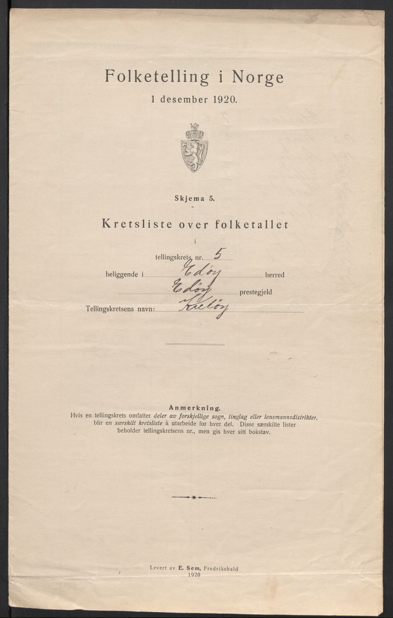 SAT, 1920 census for Edøy, 1920, p. 19
