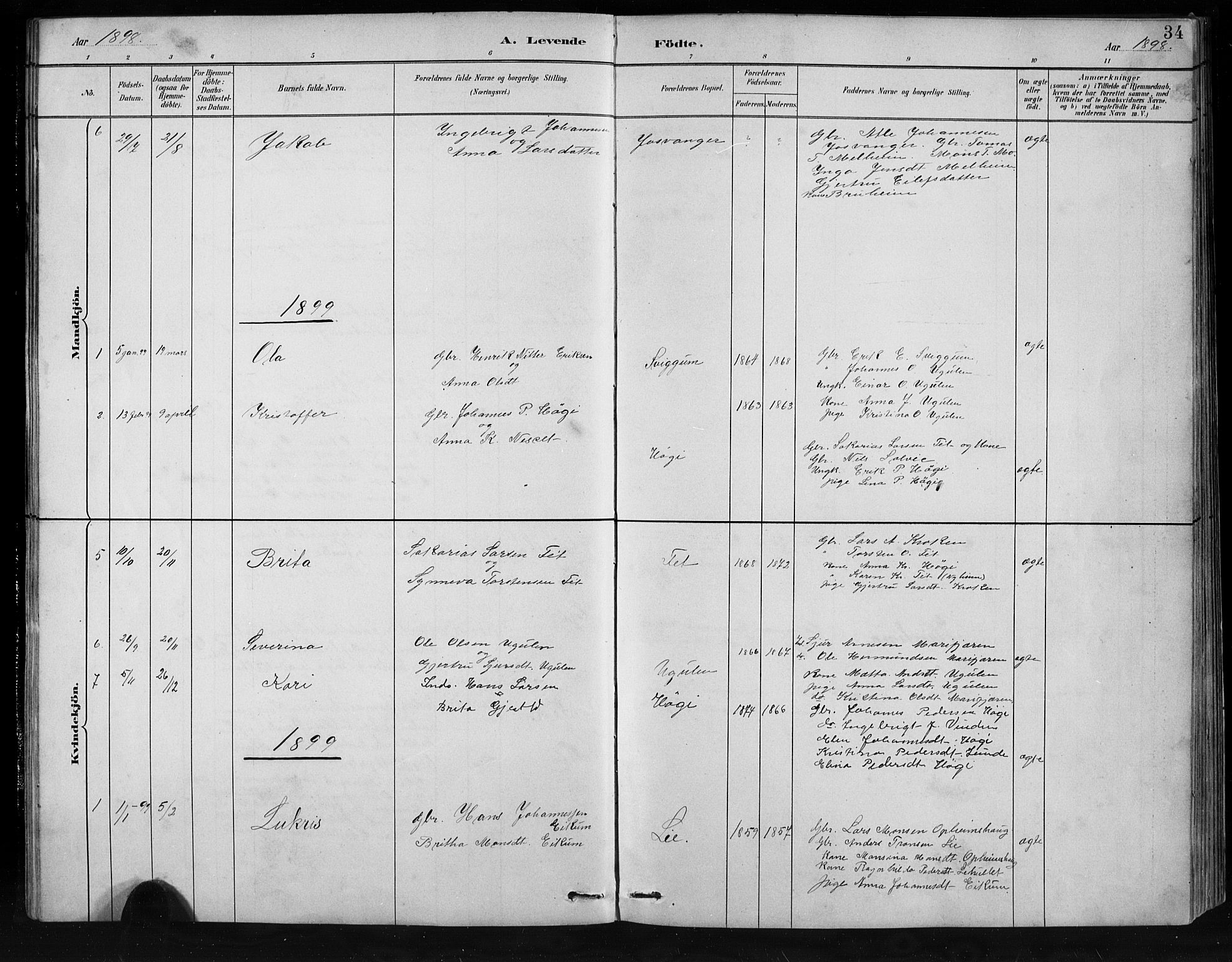 Jostedal sokneprestembete, SAB/A-80601/H/Hab/Habb/L0001: Parish register (copy) no. B 1, 1882-1921, p. 34