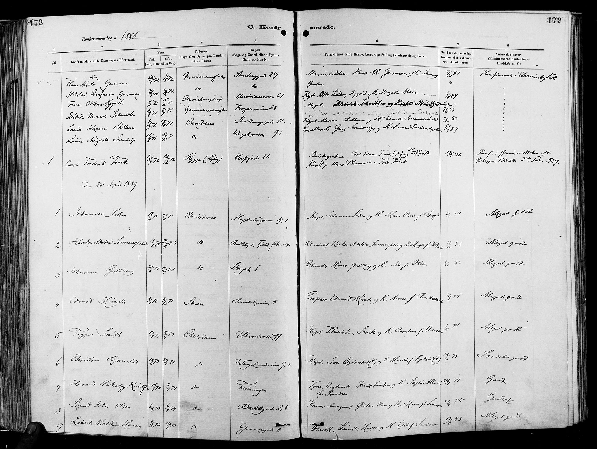 Garnisonsmenigheten Kirkebøker, SAO/A-10846/F/Fa/L0012: Parish register (official) no. 12, 1880-1893, p. 172