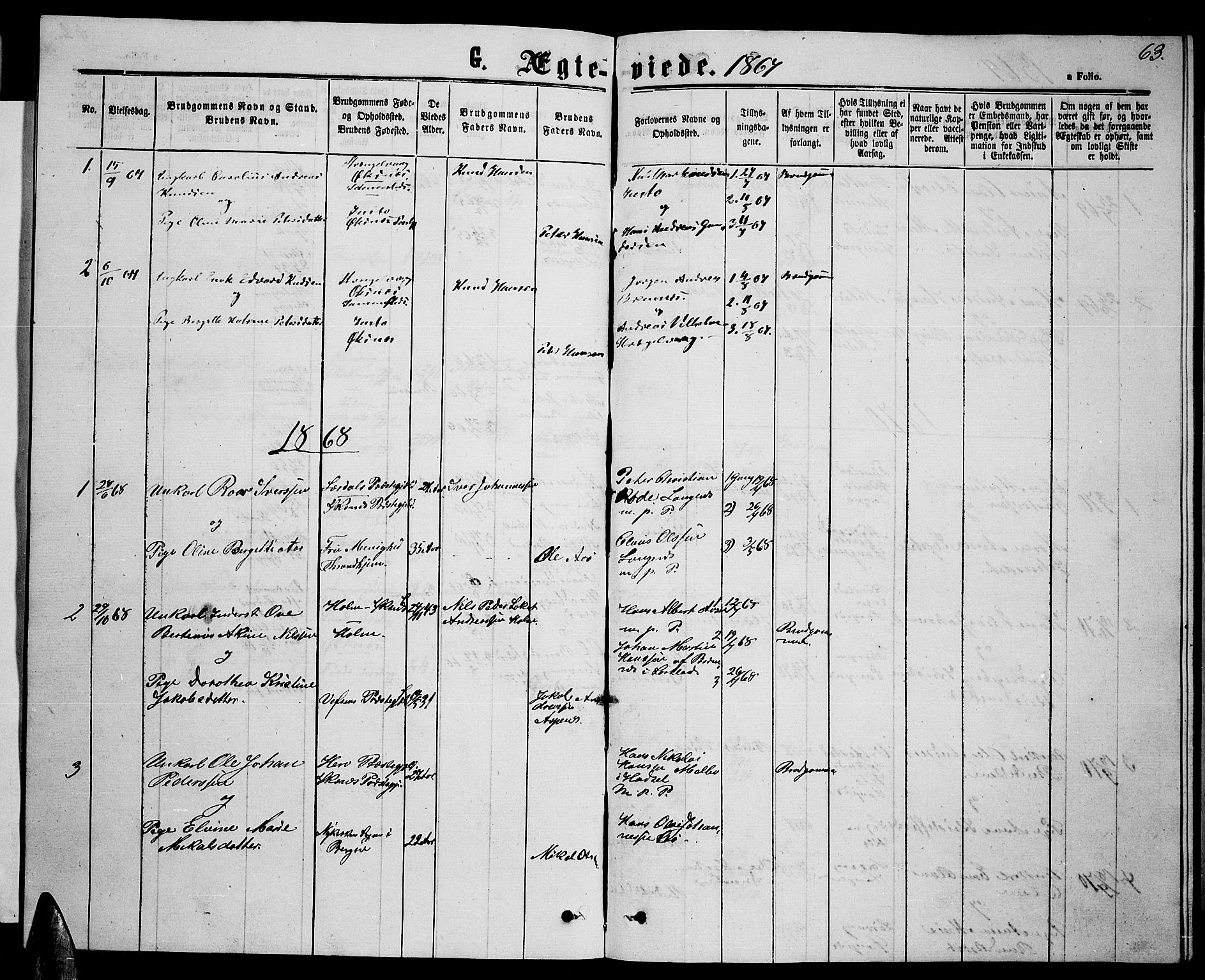 Ministerialprotokoller, klokkerbøker og fødselsregistre - Nordland, AV/SAT-A-1459/894/L1358: Parish register (copy) no. 894C01, 1864-1877, p. 63