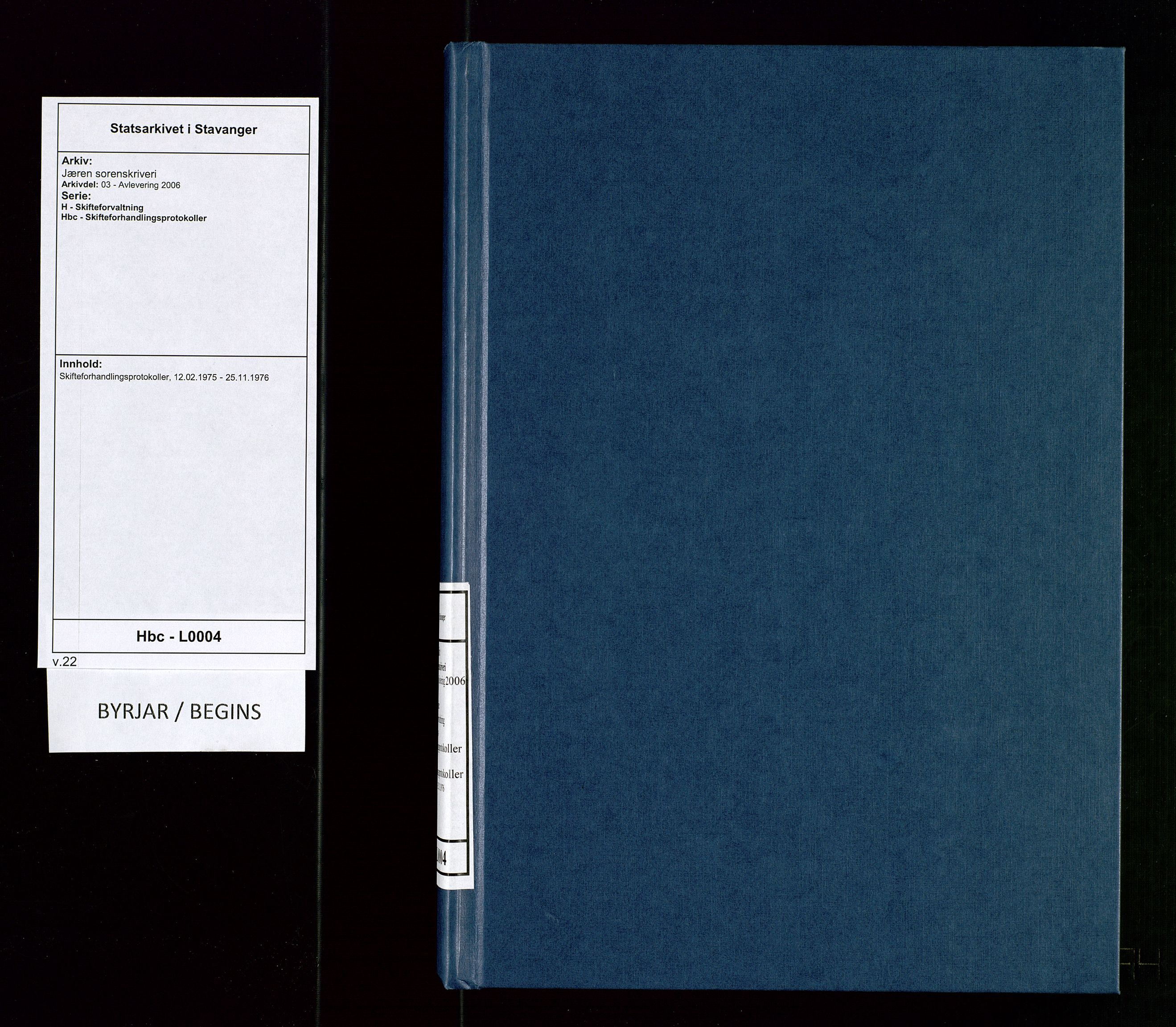 Jæren sorenskriveri, SAST/A-100310/03/H/Hbc/L0004: Skifteforhandlingsprotokoller, 1975-1976