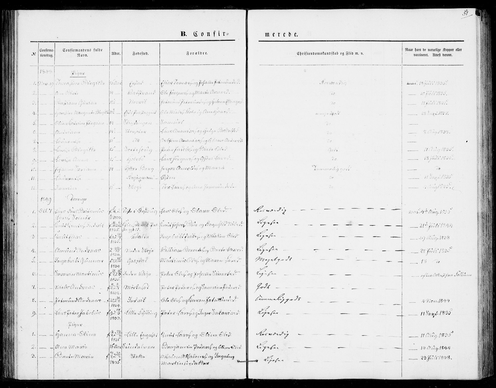 Ministerialprotokoller, klokkerbøker og fødselsregistre - Møre og Romsdal, AV/SAT-A-1454/524/L0353: Parish register (official) no. 524A05, 1848-1856, p. 51