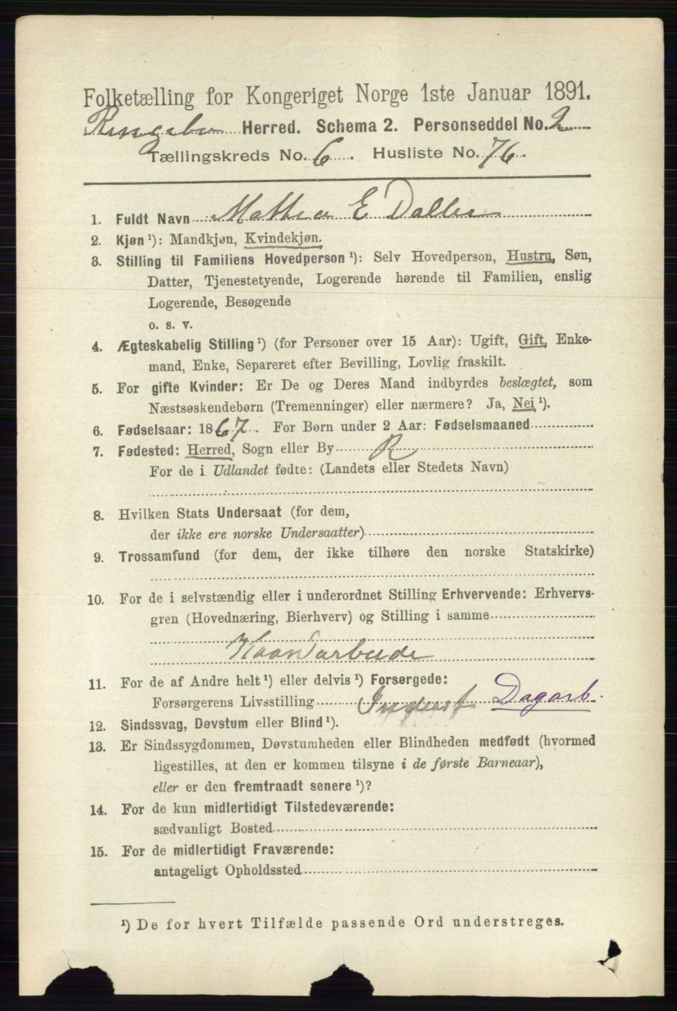 RA, 1891 census for 0520 Ringebu, 1891, p. 2918