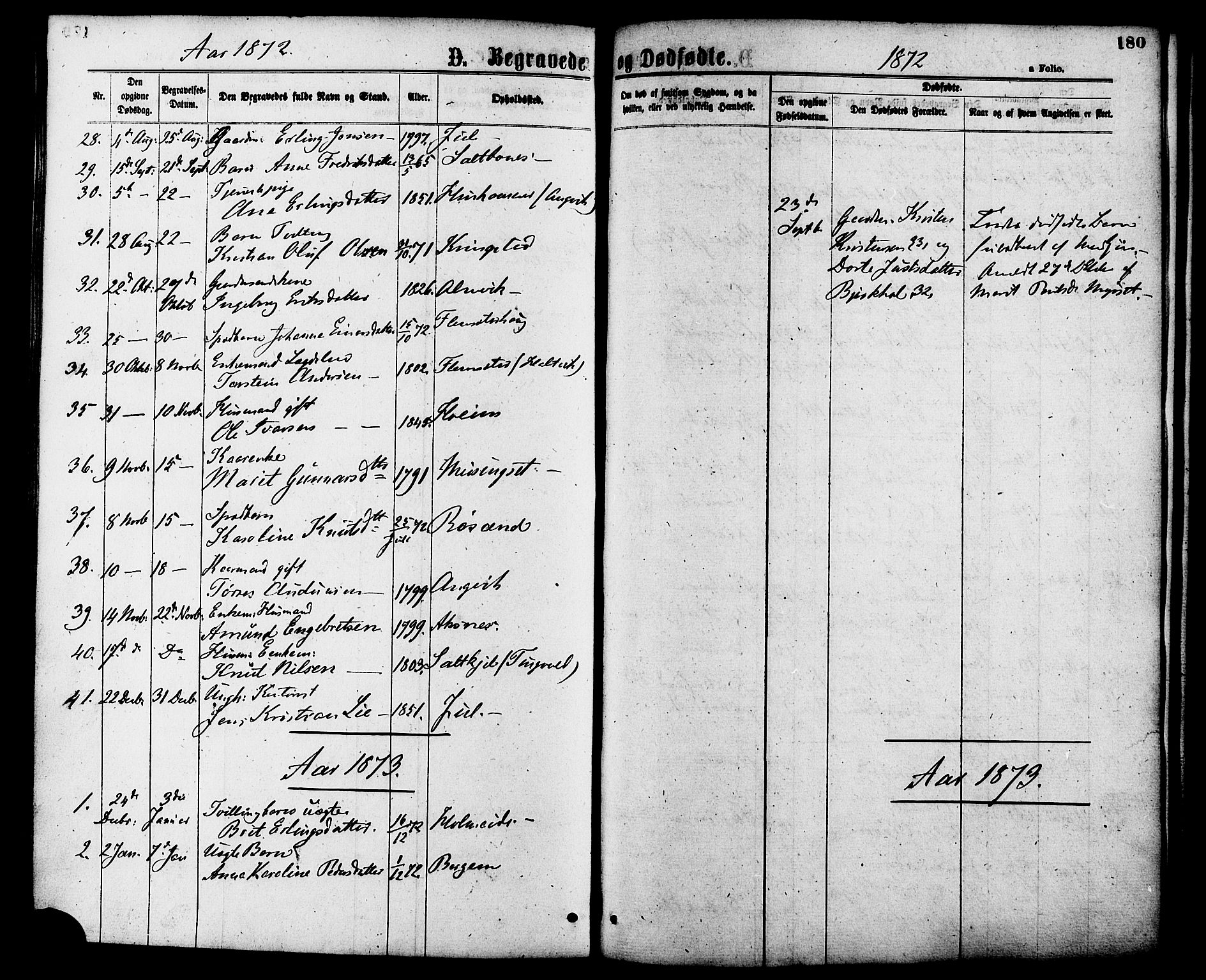 Ministerialprotokoller, klokkerbøker og fødselsregistre - Møre og Romsdal, SAT/A-1454/586/L0986: Parish register (official) no. 586A12, 1867-1878, p. 180