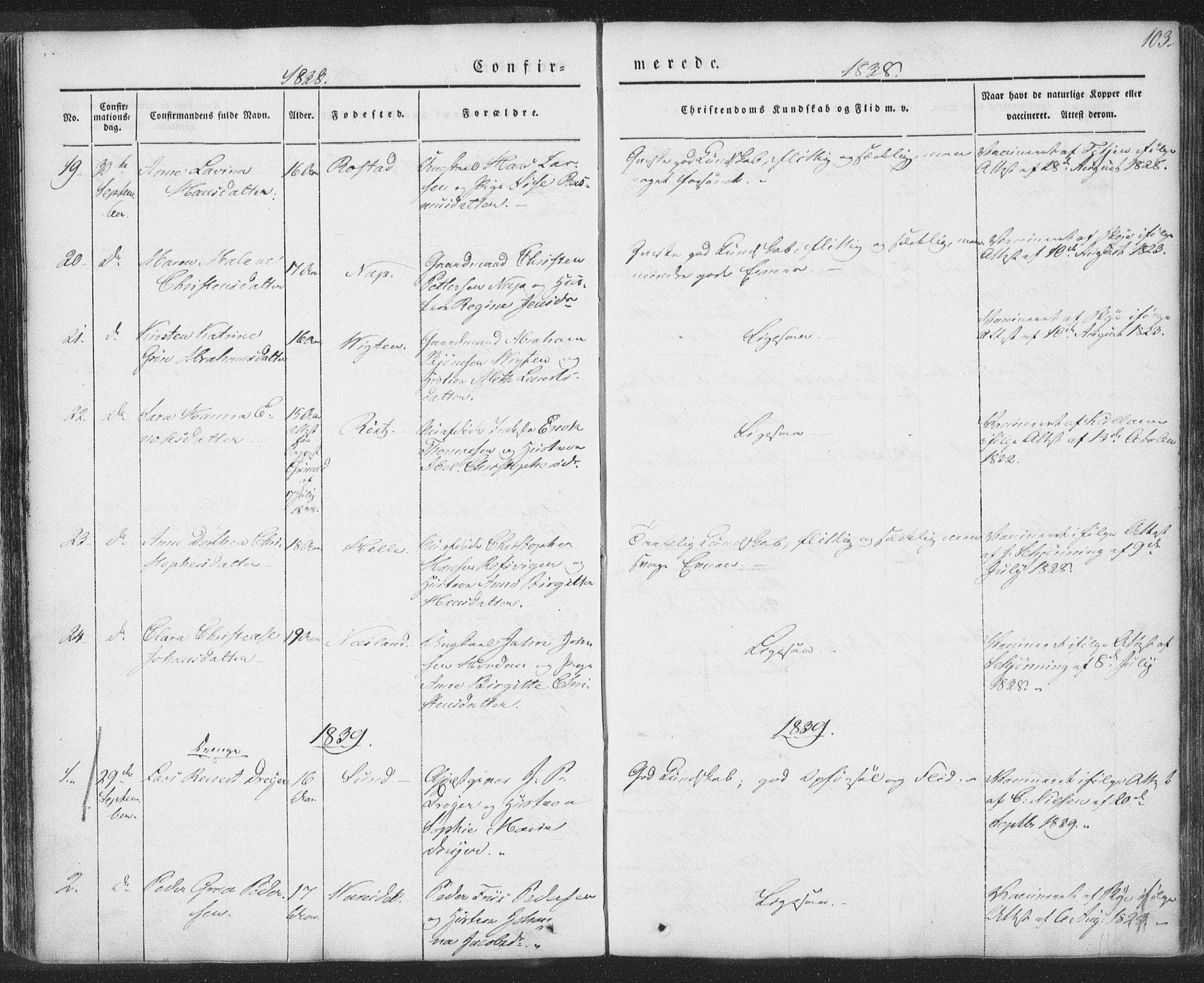 Ministerialprotokoller, klokkerbøker og fødselsregistre - Nordland, SAT/A-1459/885/L1202: Parish register (official) no. 885A03, 1838-1859, p. 103