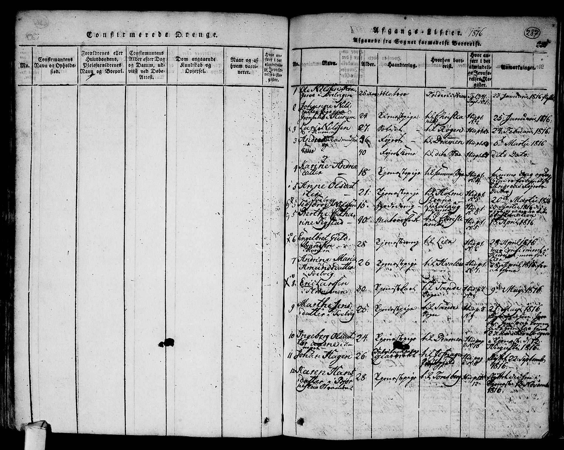 Hurum kirkebøker, SAKO/A-229/F/Fa/L0009: Parish register (official) no. 9, 1816-1826, p. 287