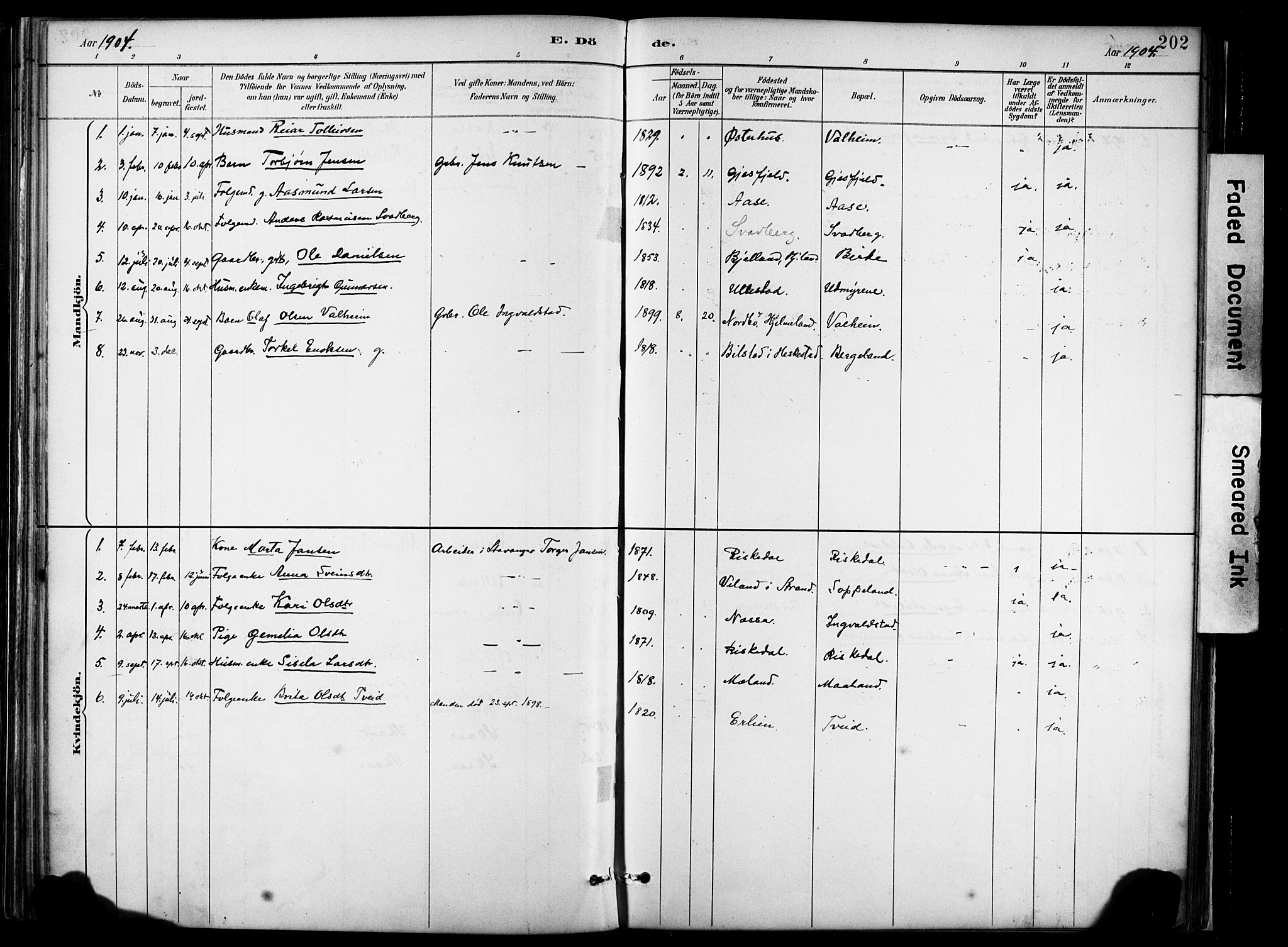 Hjelmeland sokneprestkontor, AV/SAST-A-101843/02/A/L0001: Parish register (official) no. A 16, 1887-1926, p. 202