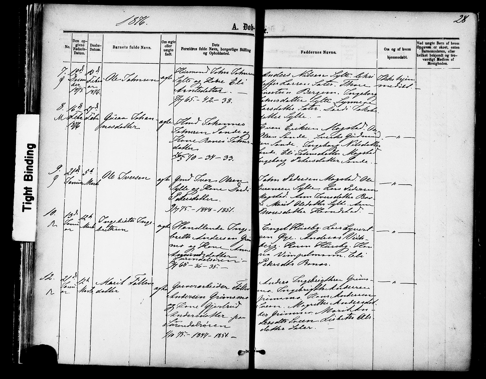 Ministerialprotokoller, klokkerbøker og fødselsregistre - Møre og Romsdal, SAT/A-1454/595/L1046: Parish register (official) no. 595A08, 1874-1884, p. 28