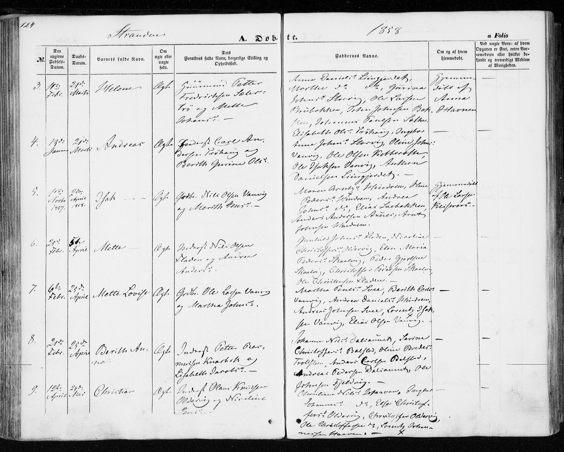 Ministerialprotokoller, klokkerbøker og fødselsregistre - Nord-Trøndelag, SAT/A-1458/701/L0008: Parish register (official) no. 701A08 /2, 1854-1863, p. 124
