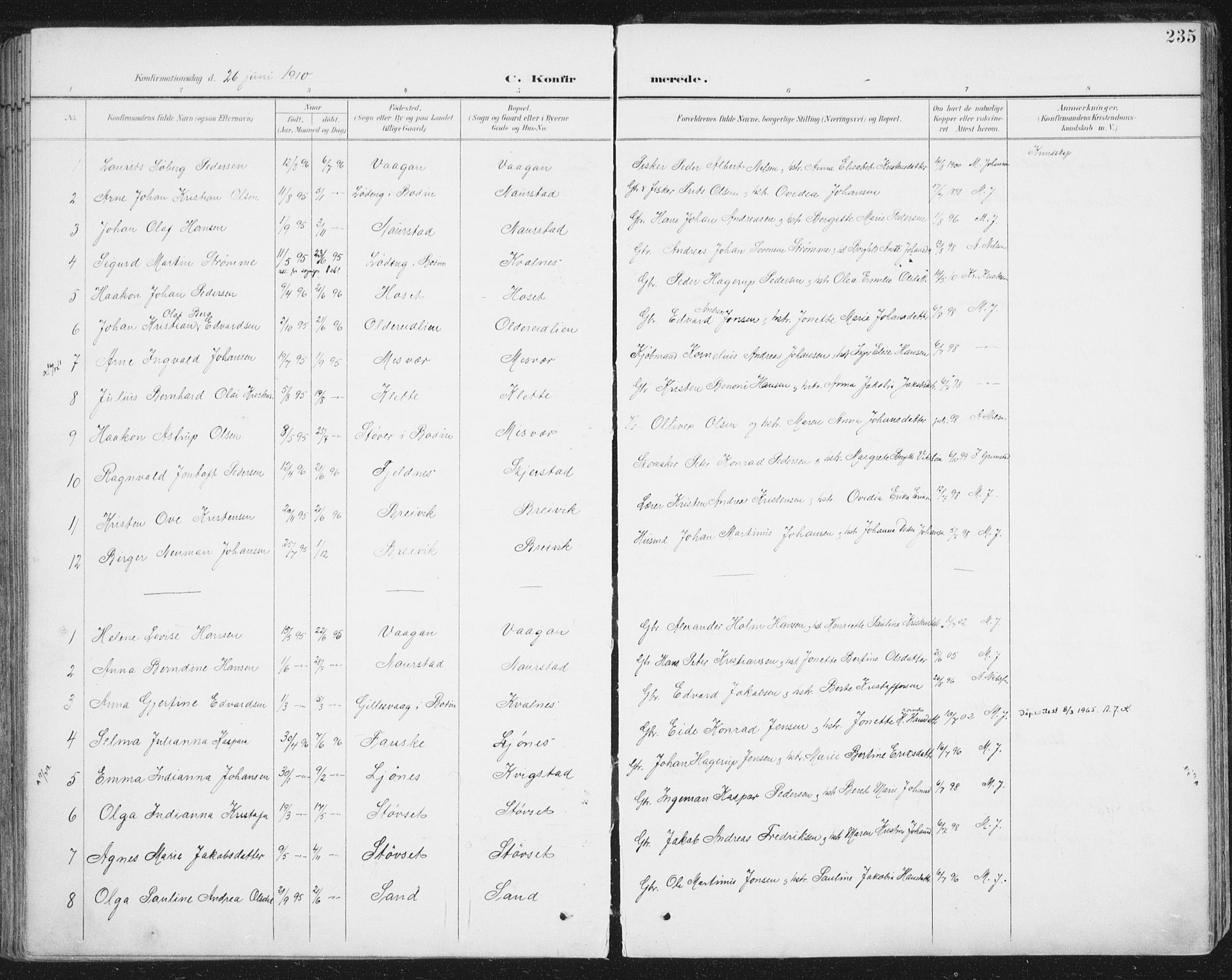 Ministerialprotokoller, klokkerbøker og fødselsregistre - Nordland, SAT/A-1459/852/L0741: Parish register (official) no. 852A11, 1894-1917, p. 235