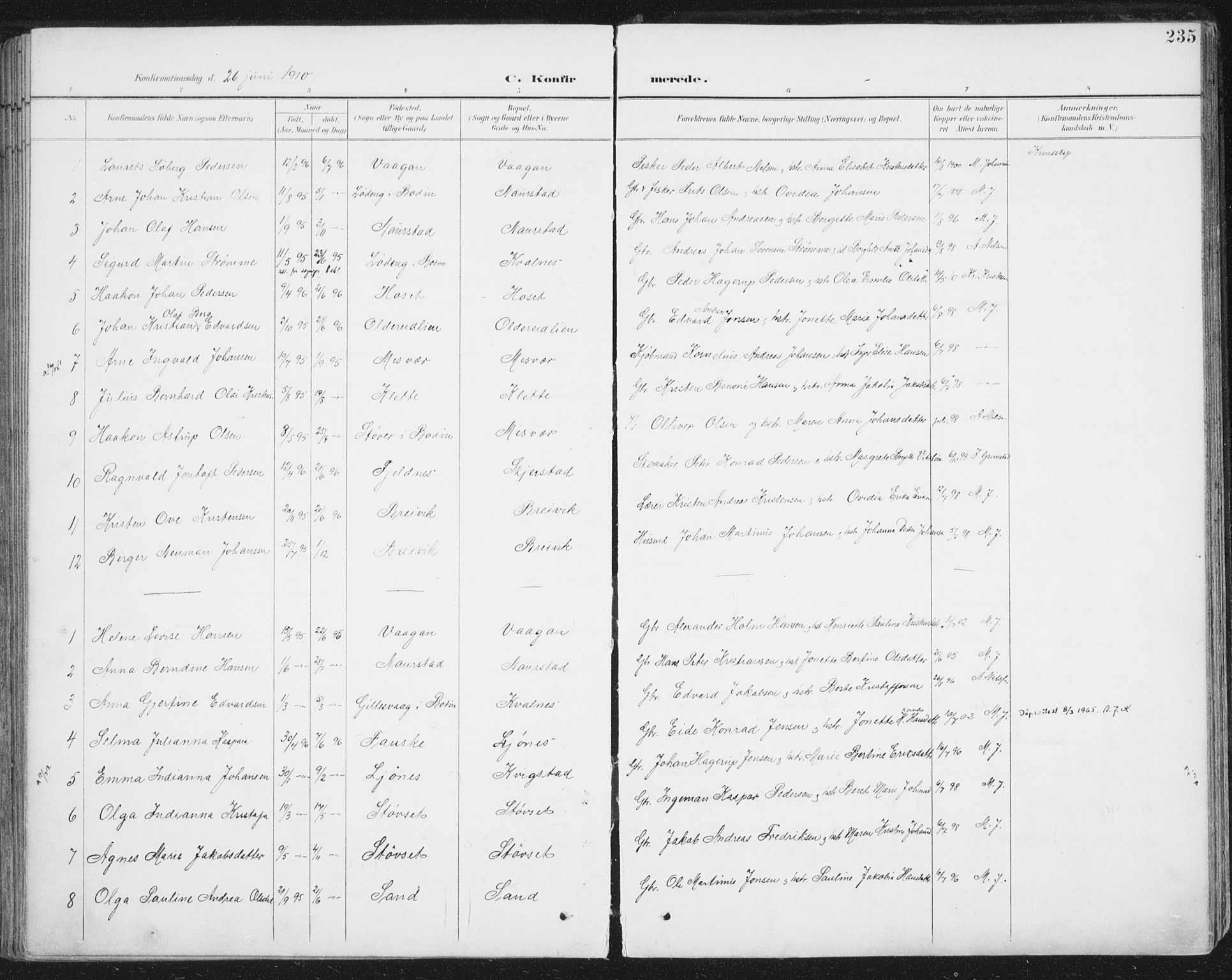 Ministerialprotokoller, klokkerbøker og fødselsregistre - Nordland, AV/SAT-A-1459/852/L0741: Parish register (official) no. 852A11, 1894-1917, p. 235