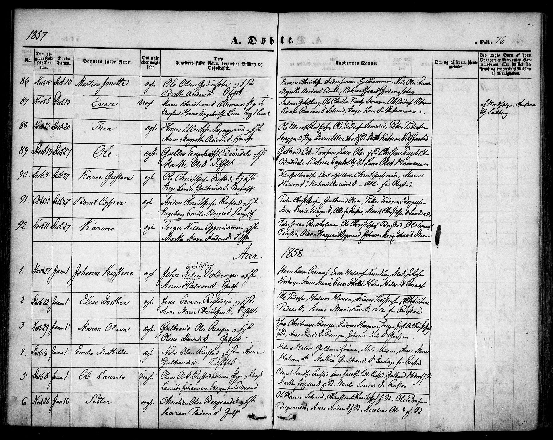 Hurdal prestekontor Kirkebøker, AV/SAO-A-10889/F/Fa/L0005: Parish register (official) no. I 5, 1846-1859, p. 76