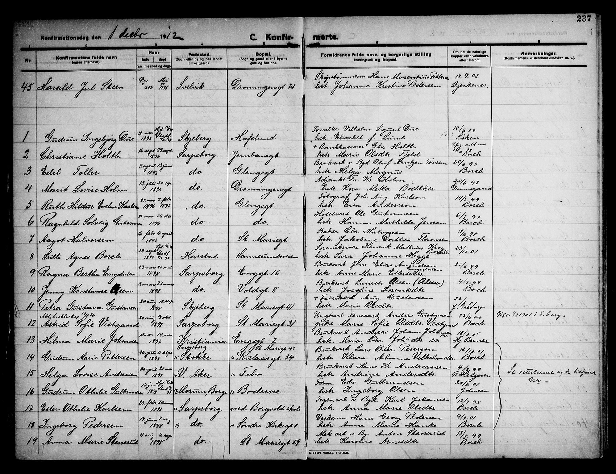 Sarpsborg prestekontor Kirkebøker, AV/SAO-A-2006/F/Fa/L0008: Parish register (official) no. 8, 1910-1920, p. 237