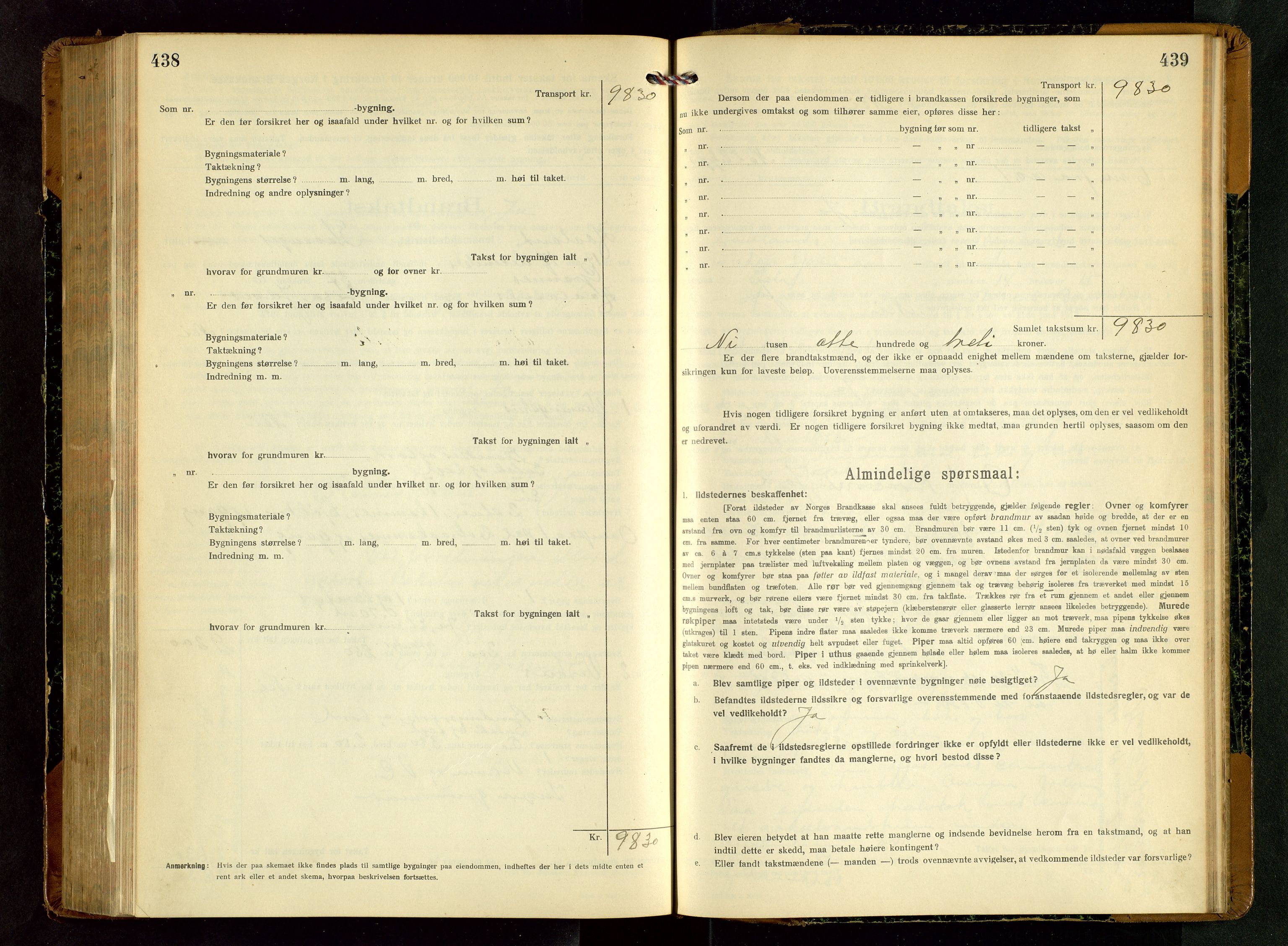 Håland lensmannskontor, SAST/A-100100/Gob/L0006: Branntakstprotokoll - skjematakst. Register i boken., 1917-1920, p. 438-439