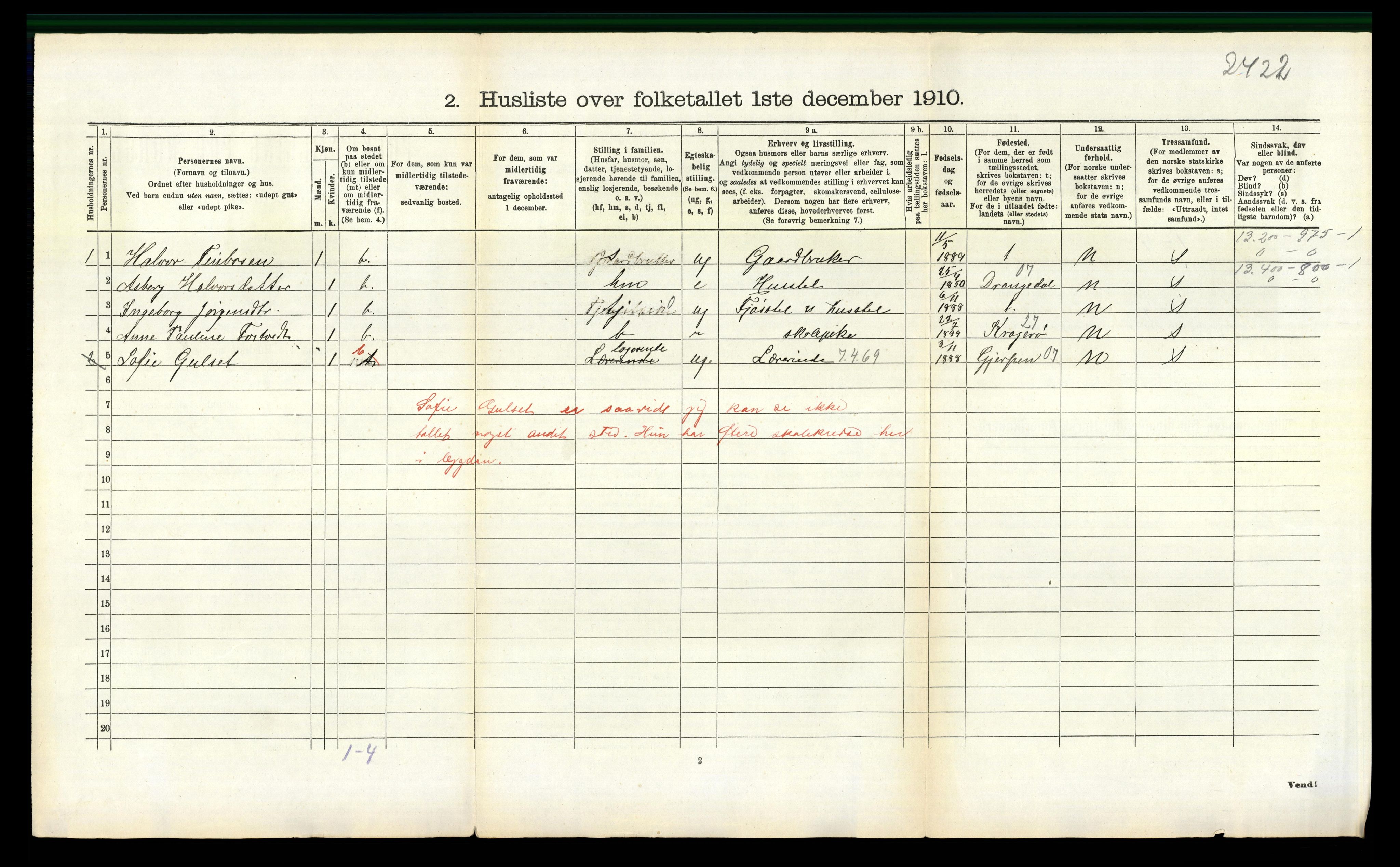 RA, 1910 census for Sannidal, 1910, p. 299