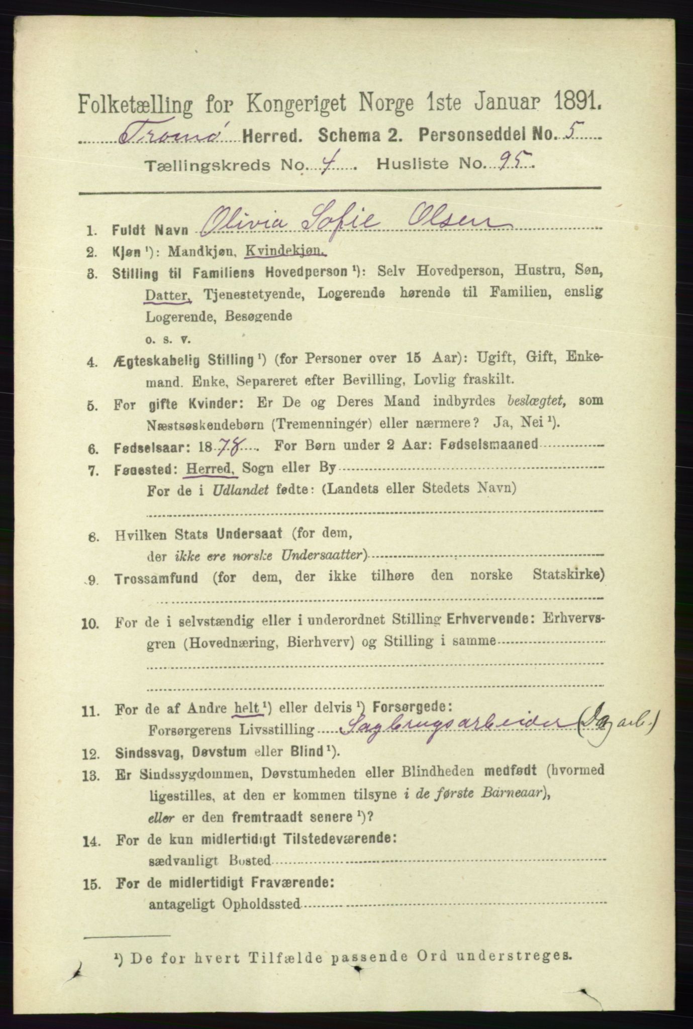 RA, 1891 census for 0921 Tromøy, 1891, p. 2035