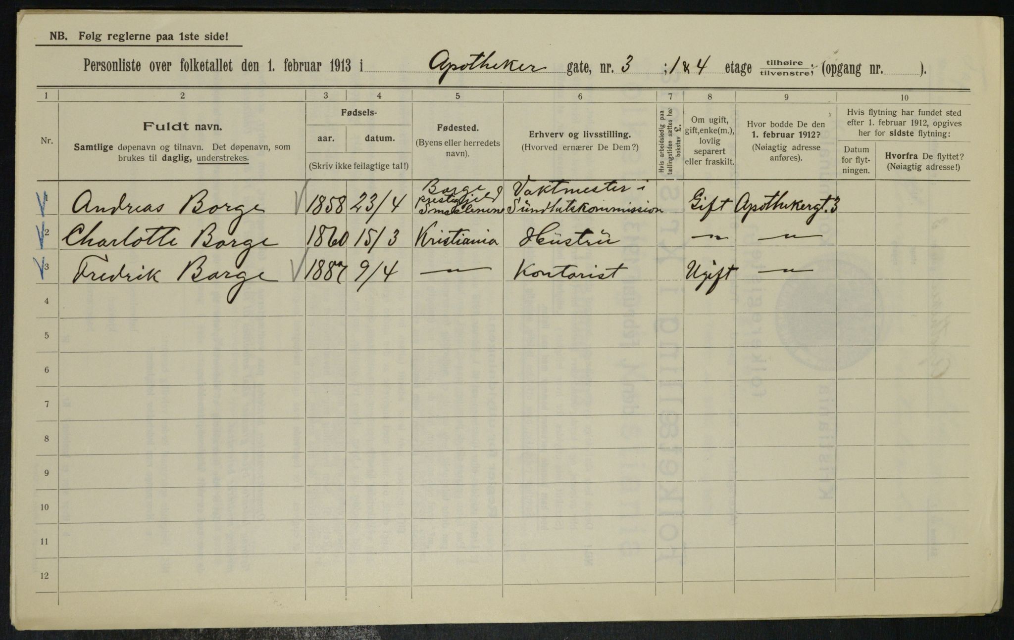 OBA, Municipal Census 1913 for Kristiania, 1913, p. 1322