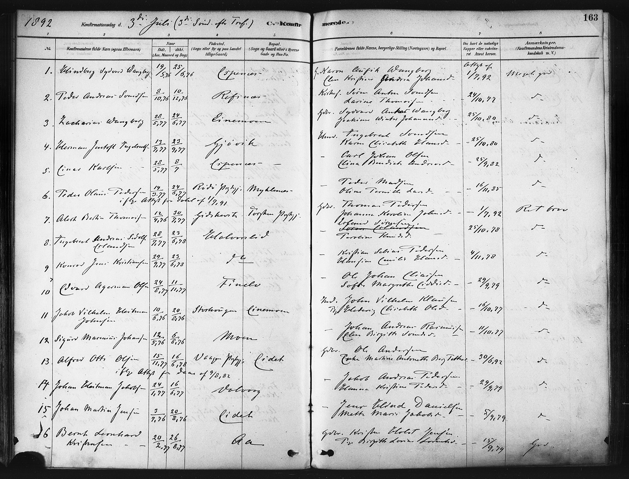Tranøy sokneprestkontor, SATØ/S-1313/I/Ia/Iaa/L0009kirke: Parish register (official) no. 9, 1878-1904, p. 163