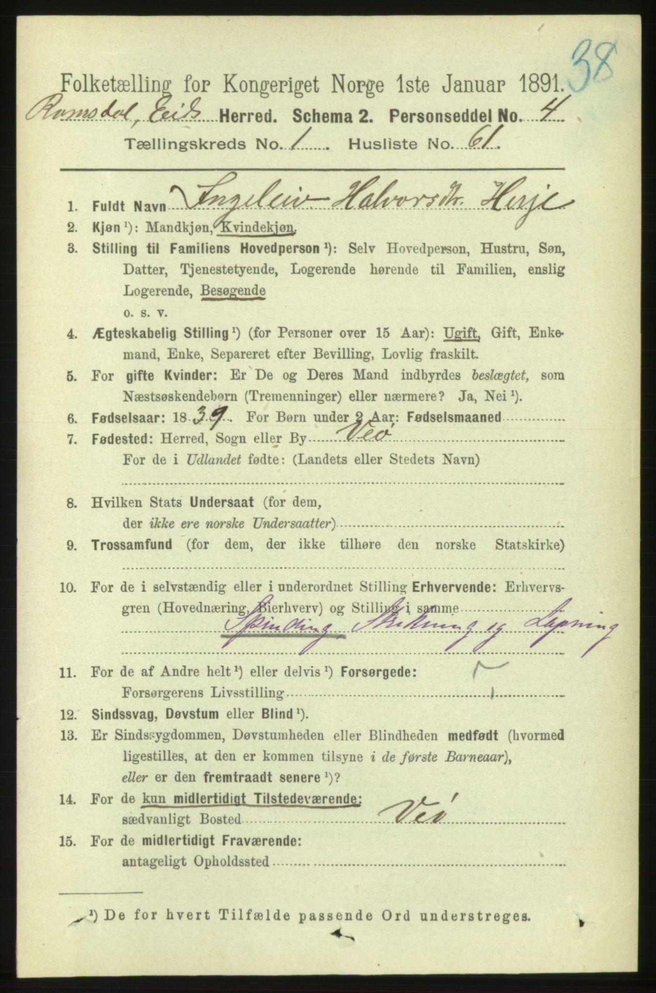 RA, 1891 census for 1538 Eid, 1891, p. 414