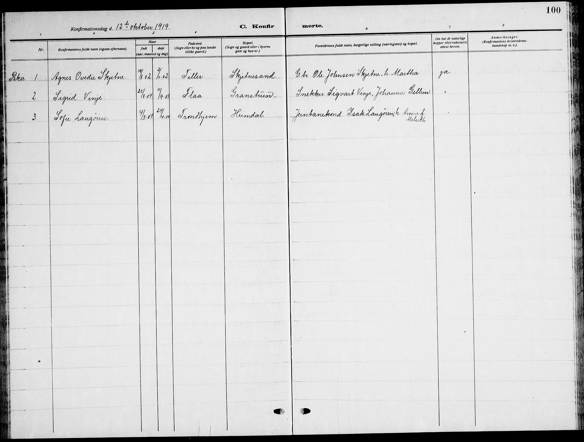 Ministerialprotokoller, klokkerbøker og fødselsregistre - Sør-Trøndelag, SAT/A-1456/621/L0462: Parish register (copy) no. 621C05, 1915-1945, p. 100
