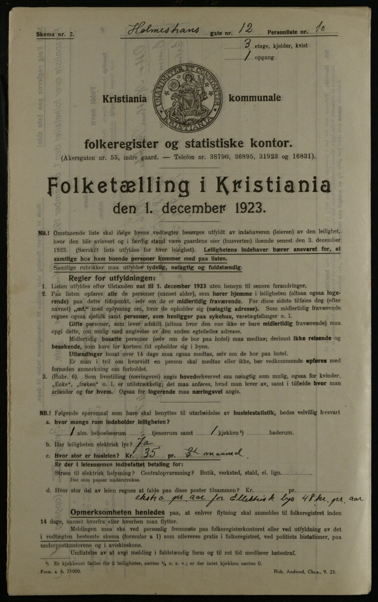 OBA, Municipal Census 1923 for Kristiania, 1923, p. 45710