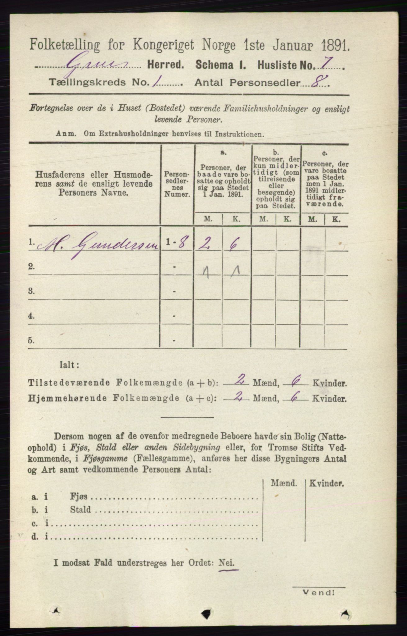 RA, 1891 census for 0423 Grue, 1891, p. 47