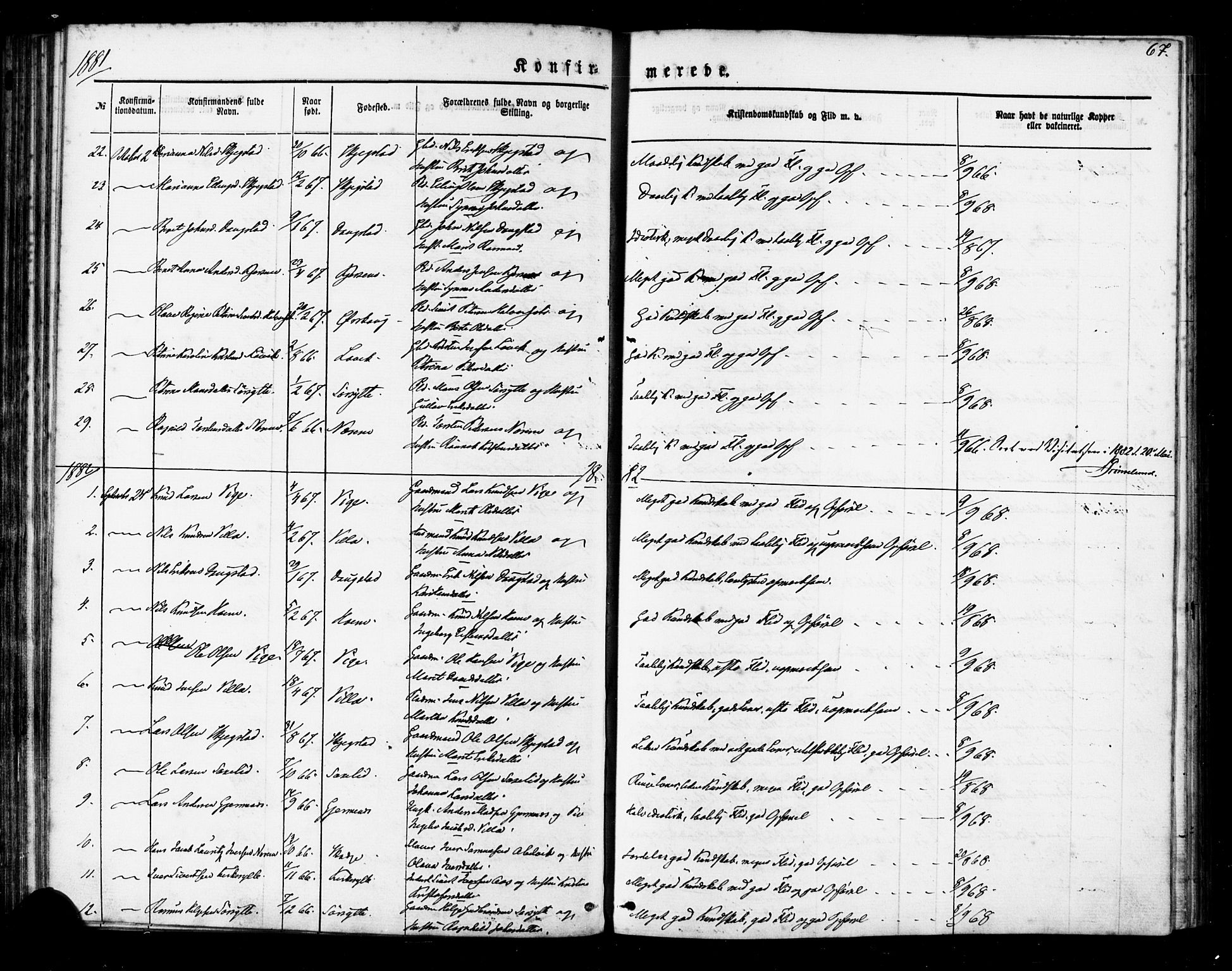 Ministerialprotokoller, klokkerbøker og fødselsregistre - Møre og Romsdal, SAT/A-1454/541/L0545: Parish register (official) no. 541A02, 1872-1886, p. 67
