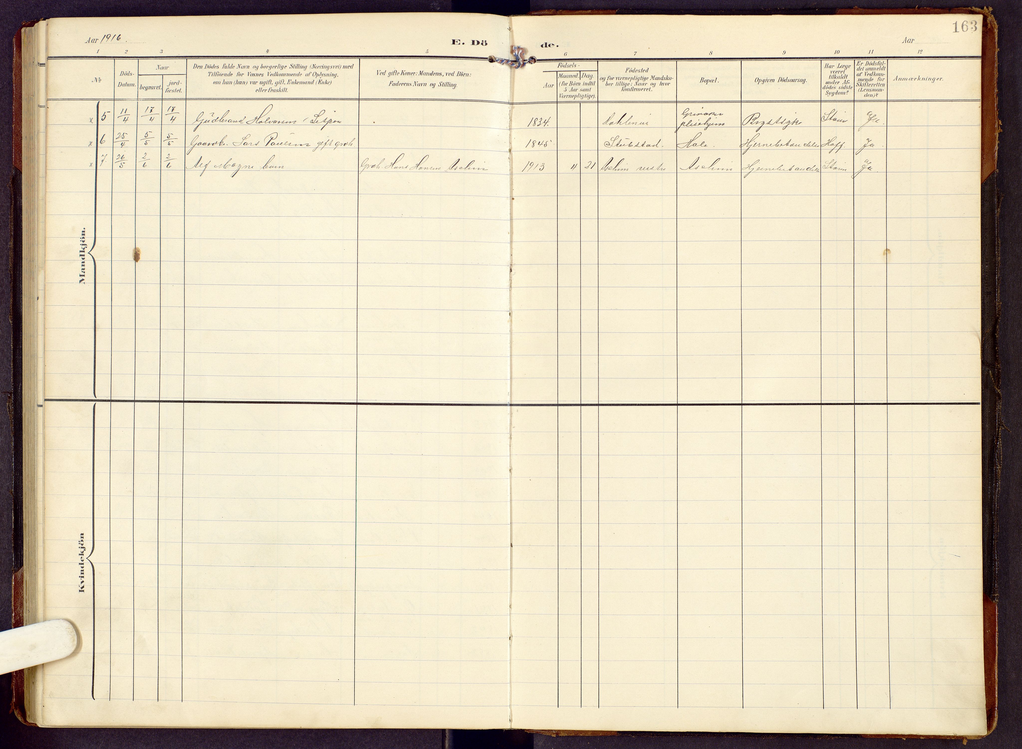 Brandbu prestekontor, SAH/PREST-114/H/Ha/Hab/L0009: Parish register (copy) no. 9, 1903-1916, p. 163