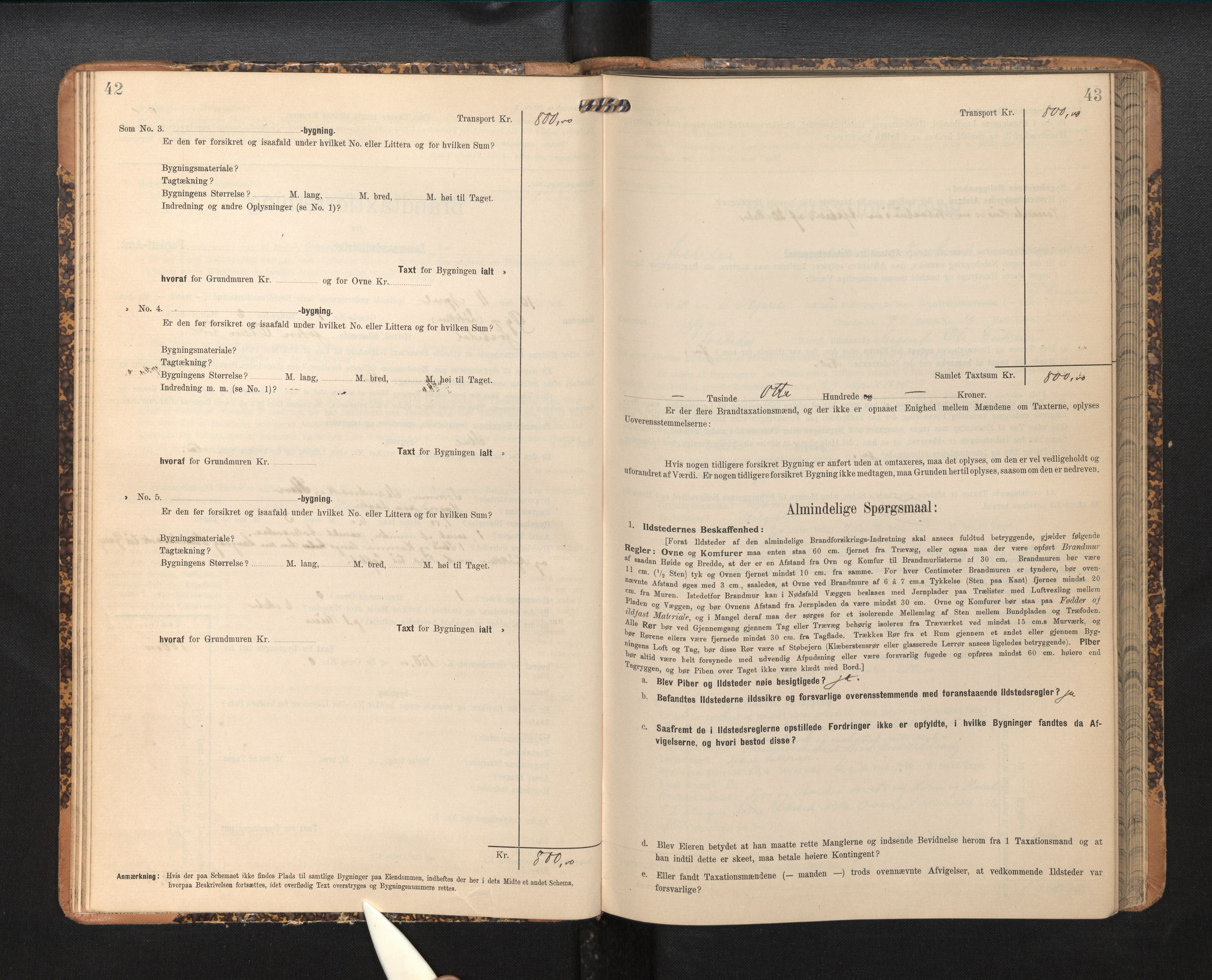 Lensmannen i Jostedal, SAB/A-28601/0012/L0004: Branntakstprotokoll, skjematakst, 1906-1919, p. 42-43