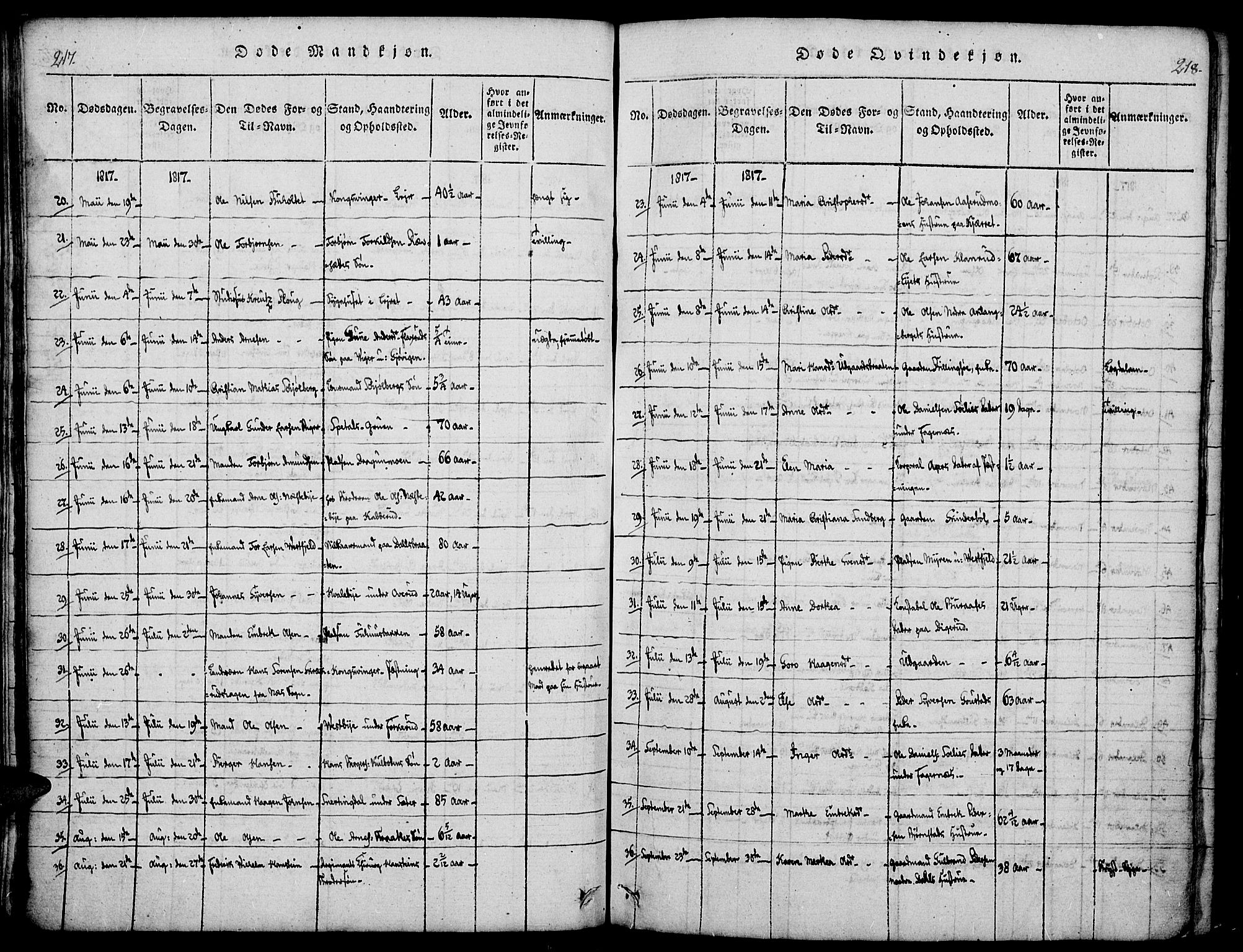 Vinger prestekontor, AV/SAH-PREST-024/H/Ha/Haa/L0006: Parish register (official) no. 6, 1814-1825, p. 217-218