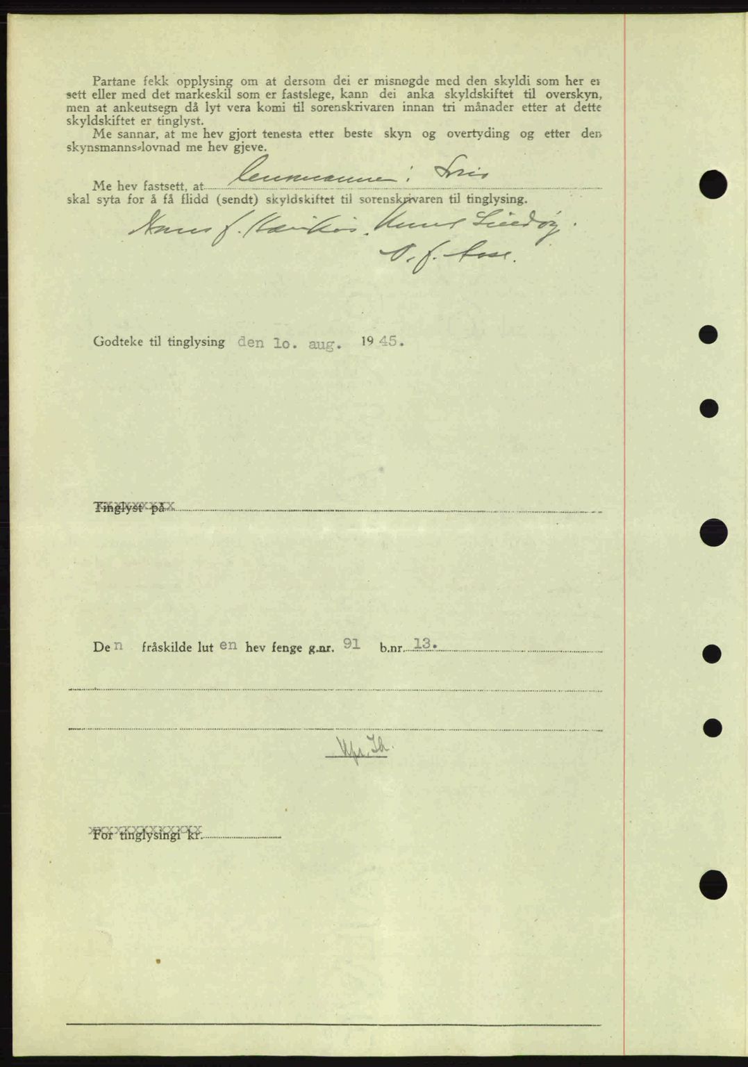 Sunnhordland sorenskrivar, AV/SAB-A-2401: Mortgage book no. A77, 1945-1945, Diary no: : 929/1945