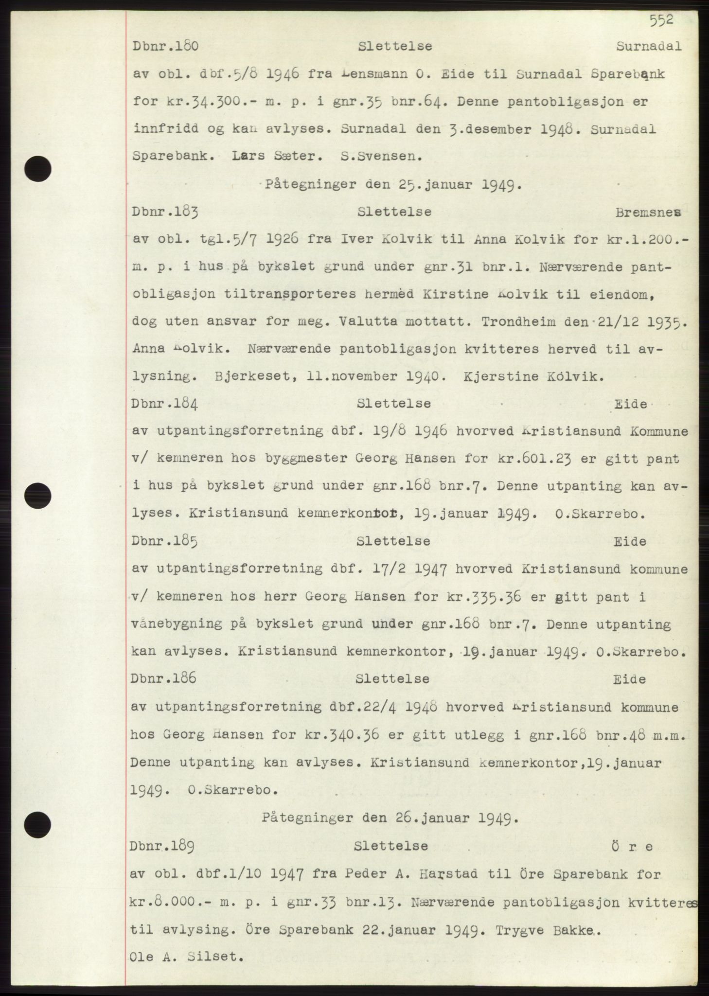 Nordmøre sorenskriveri, SAT/A-4132/1/2/2Ca: Mortgage book no. C82b, 1946-1951, Diary no: : 180/1949