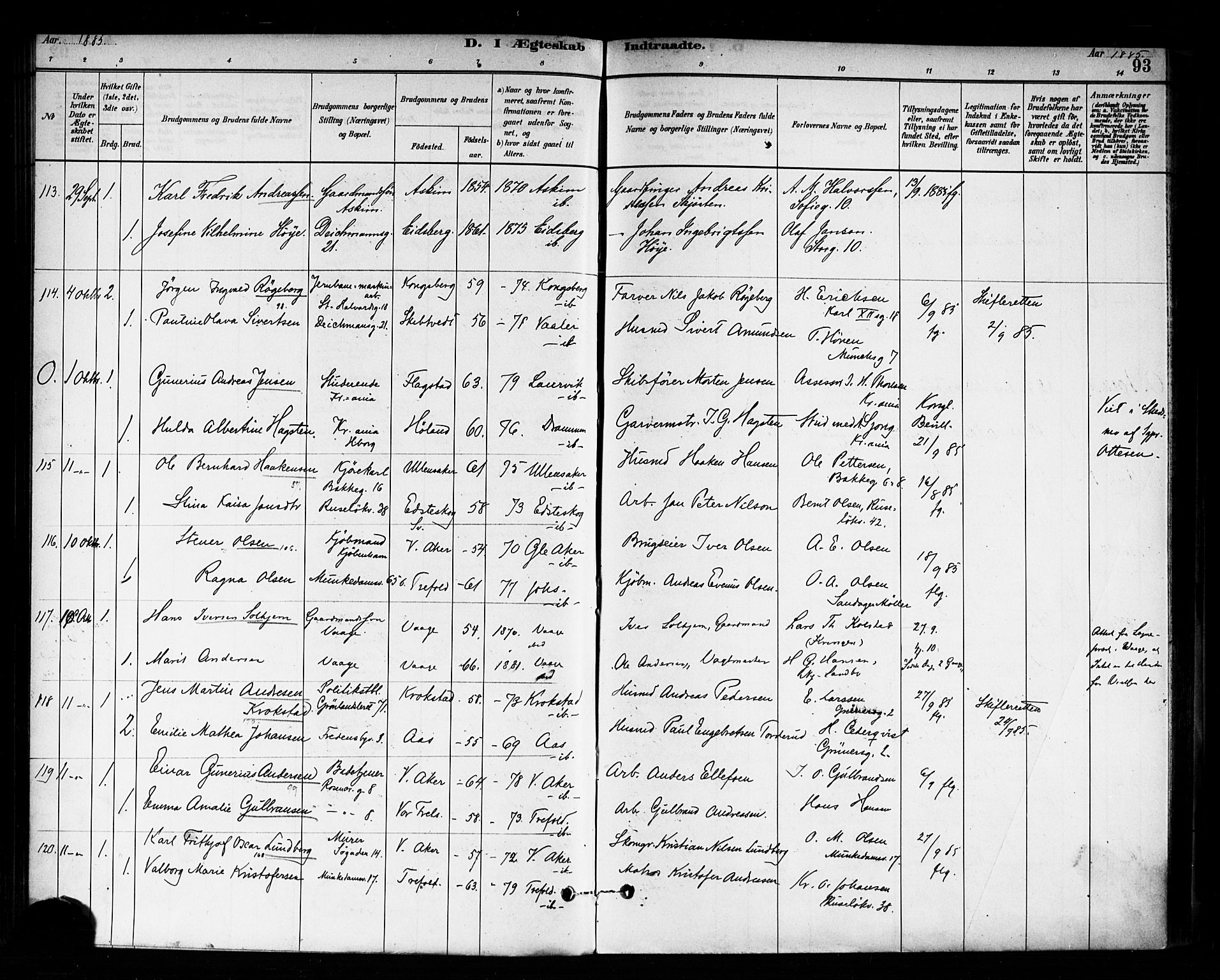 Trefoldighet prestekontor Kirkebøker, SAO/A-10882/F/Fc/L0003: Parish register (official) no. III 3, 1881-1891, p. 93