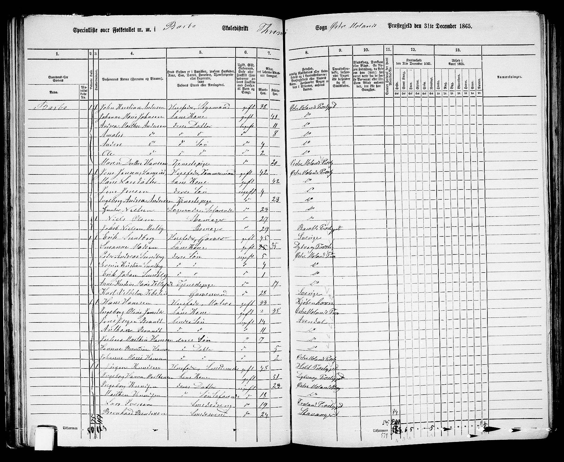 RA, 1865 census for Austre Moland, 1865, p. 78