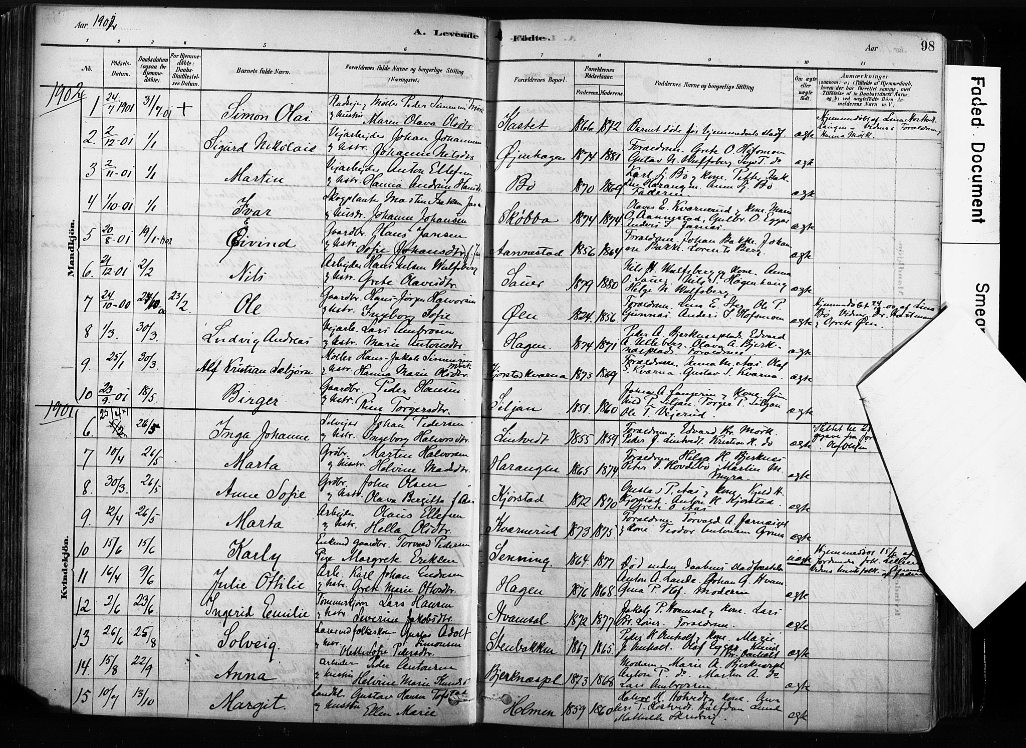 Sandsvær kirkebøker, AV/SAKO-A-244/F/Fb/L0001: Parish register (official) no. II 1, 1878-1906, p. 98