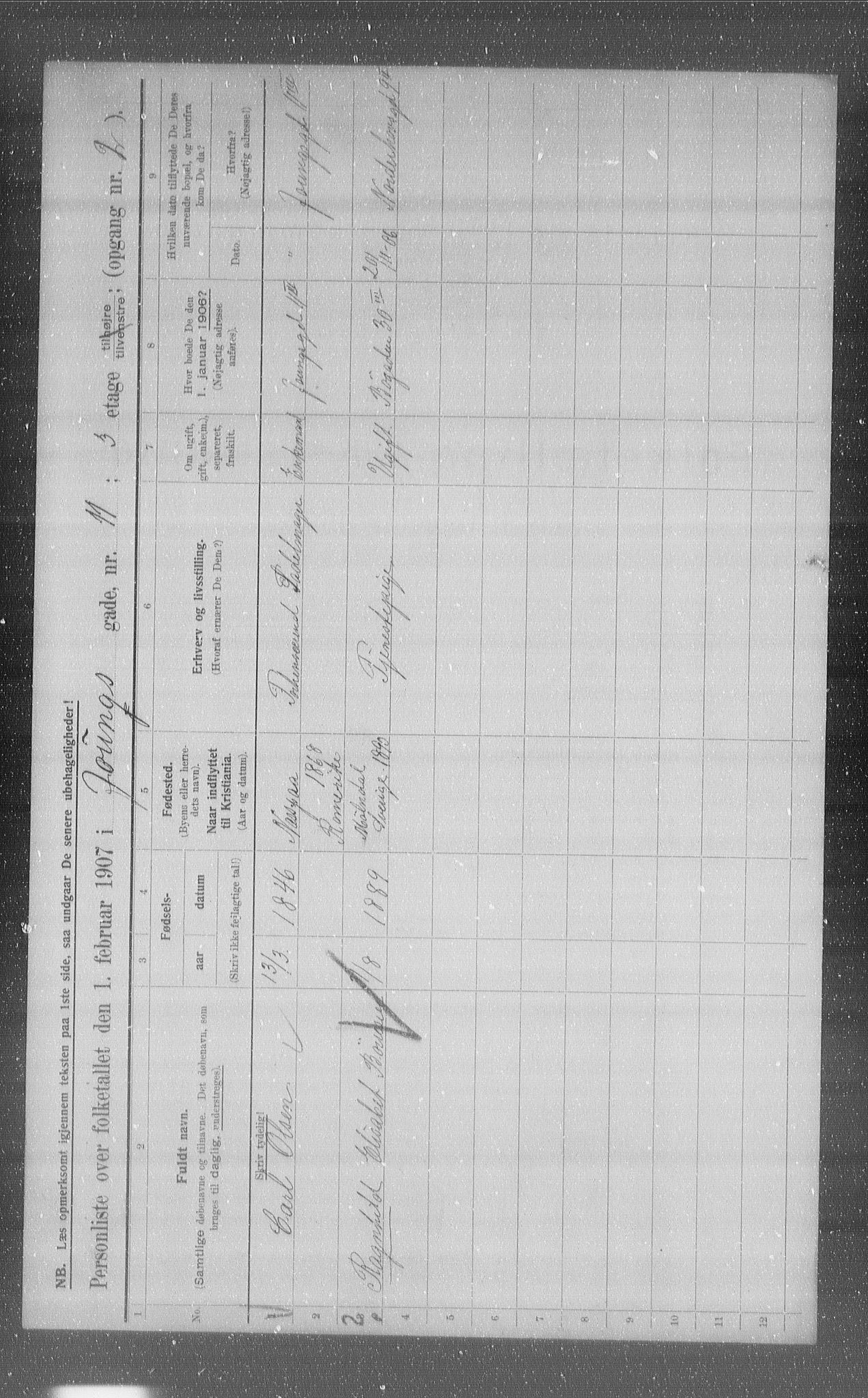 OBA, Municipal Census 1907 for Kristiania, 1907, p. 65381